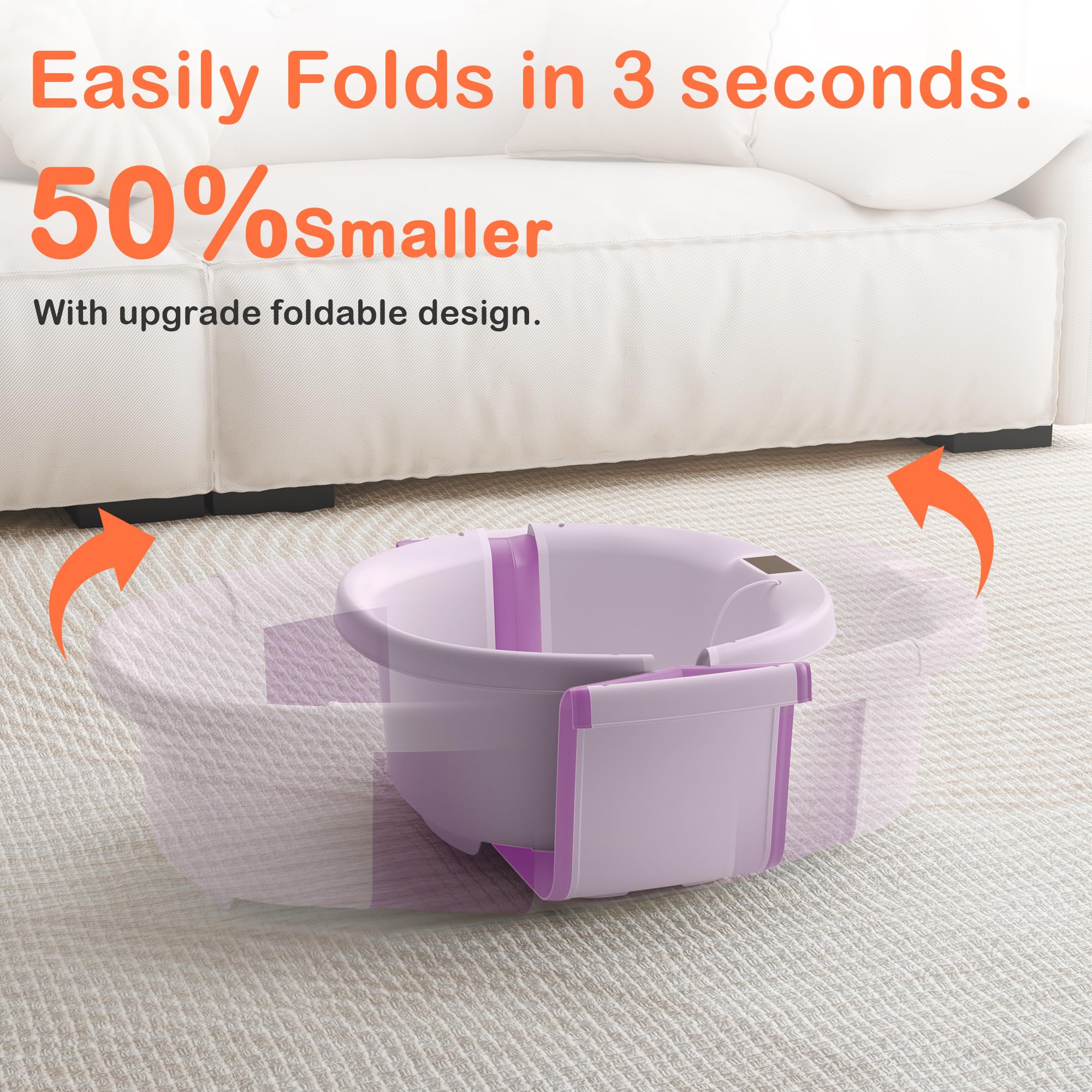 Bañera plegable para bebé, bañera grande con termómetro y cojín, bañera portátil de viaje para recién nacidos, bañera plegable para bebés de 0 a 36 meses (morado)