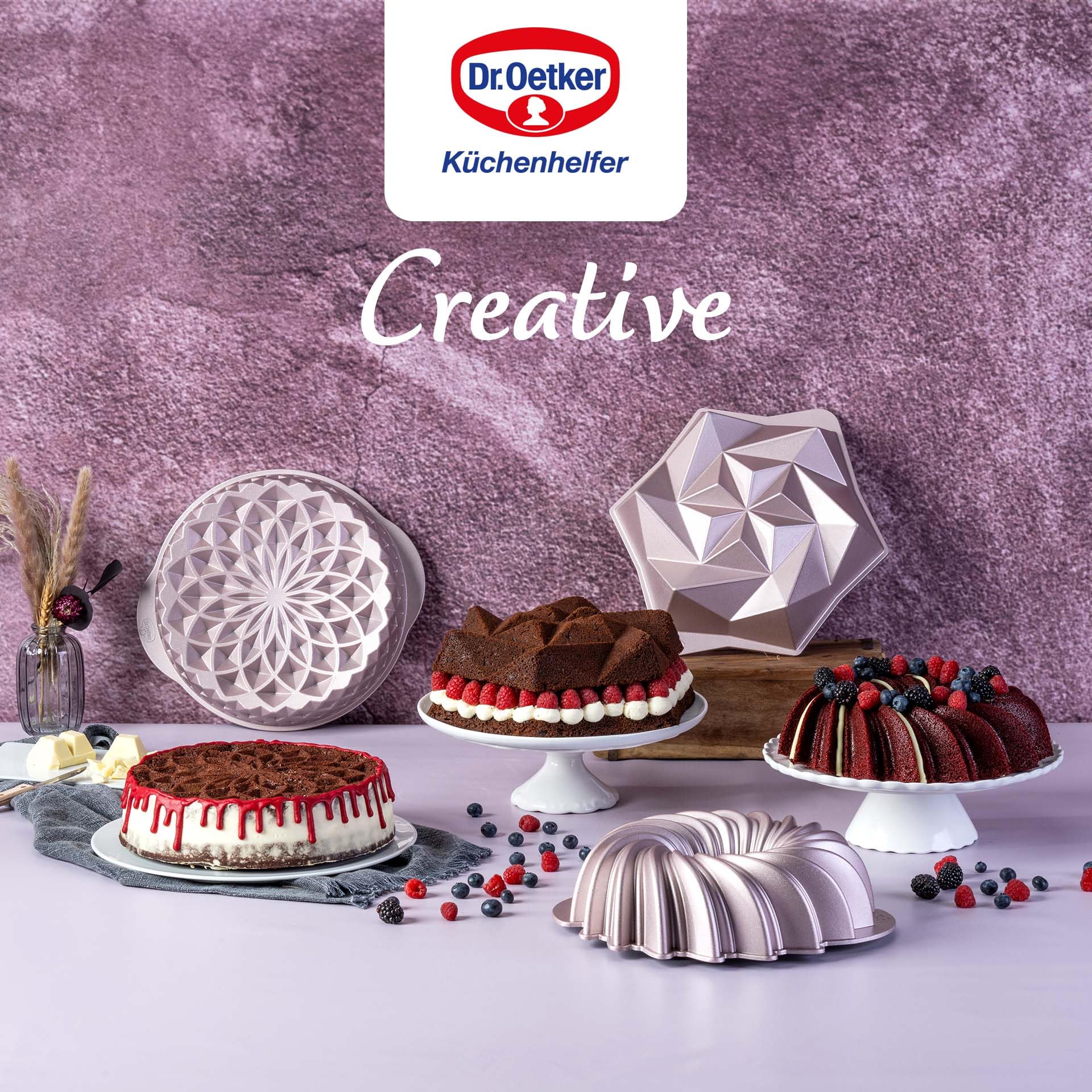 Dr. Oetker Creative Sun Moule rond de qualité supérieure pour kouglof Ø 24 x 8,5 cm, 2100 ml, revêtement antiadhésif et sans PFAS, or rose, résistant à la chaleur jusqu'à +230 °C