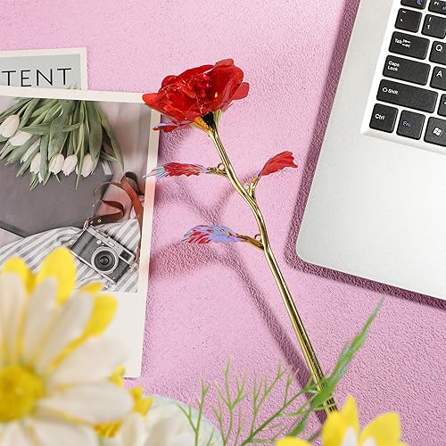 Miniatura 4 de Lyrow 12 rosas de galaxia, regalo para el día de San Valentín, flores con tallos, regalo para ella, rosa de cristal falsa preservada para siempre,