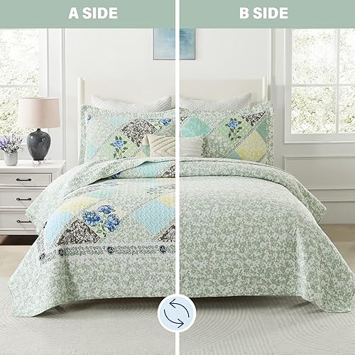 Miniatura 7 de Finlonte - Juego de edredón extragrande de 120x120 pulgadas, 100% algodón, edredón tamaño California King, colcha extragrande, edredón reversible