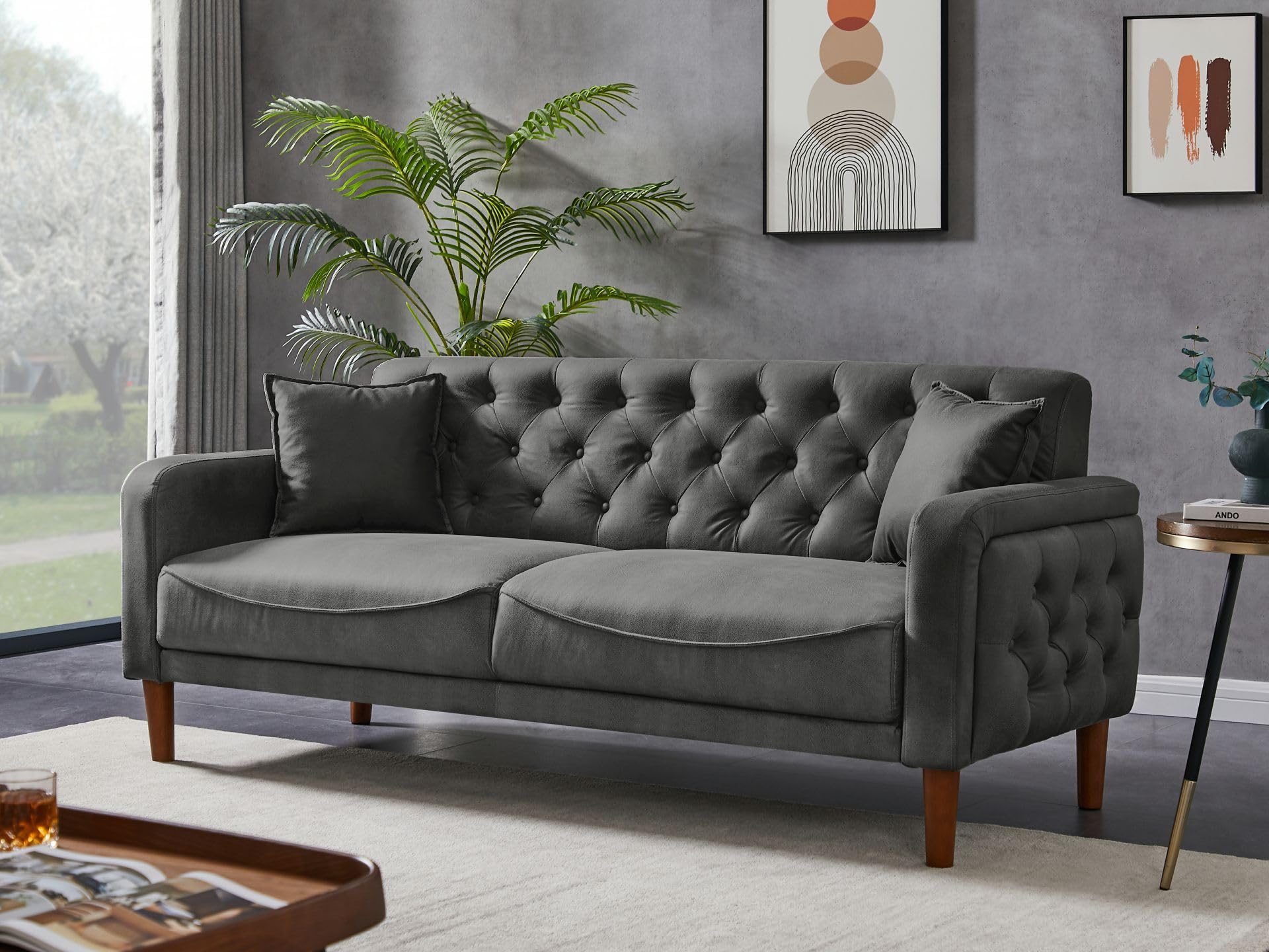 Amazon.com: LERFAN Three-Person Indoor PU Leather Sofa with