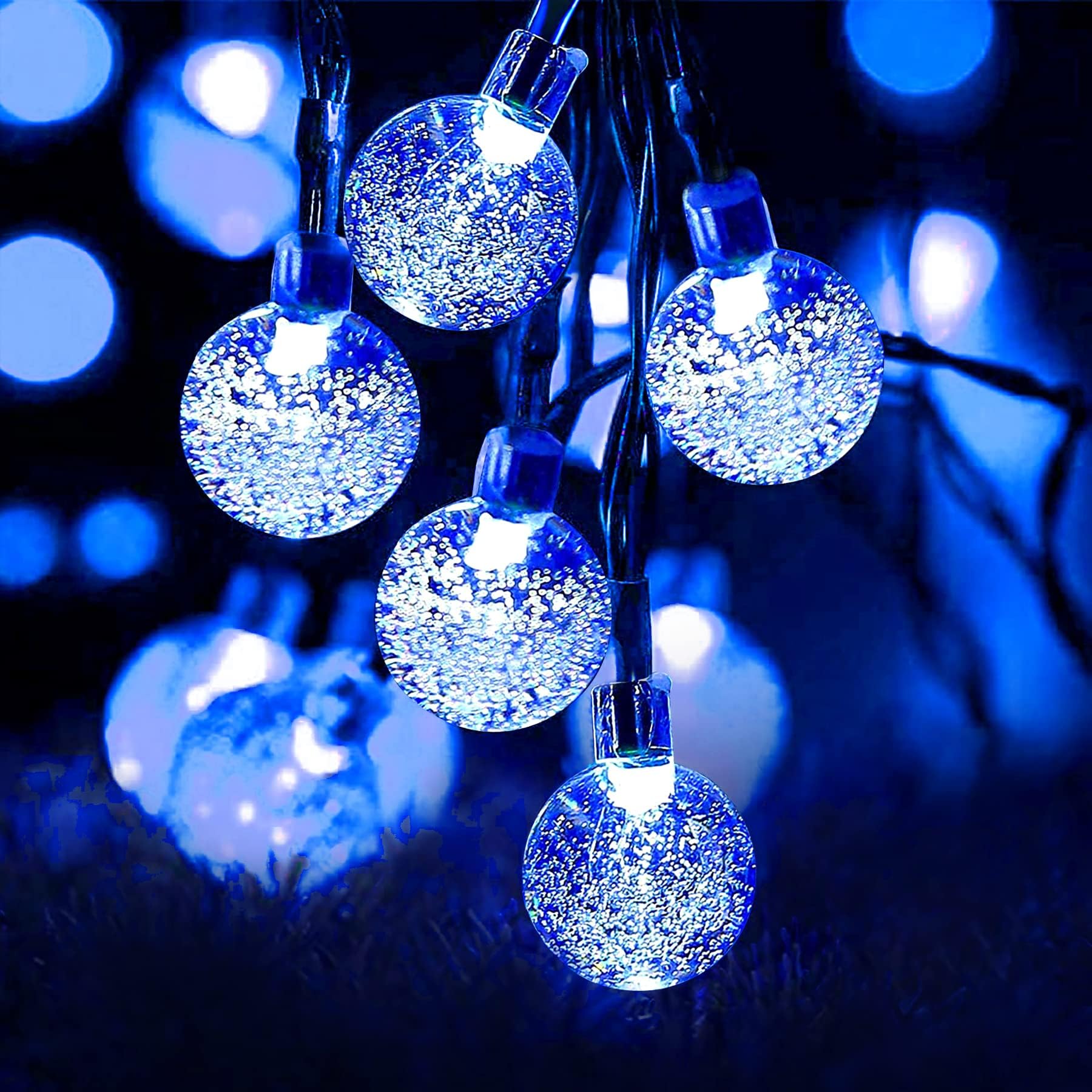 Lezonic Blue Solar String Lights Outdoor, 50Led 7M/23Ft Solar Fairy Lights, 8 Modes Garden Lights Waterproof For Home Garden Patio Yard Porch Wedding Party Decorations(Blue)