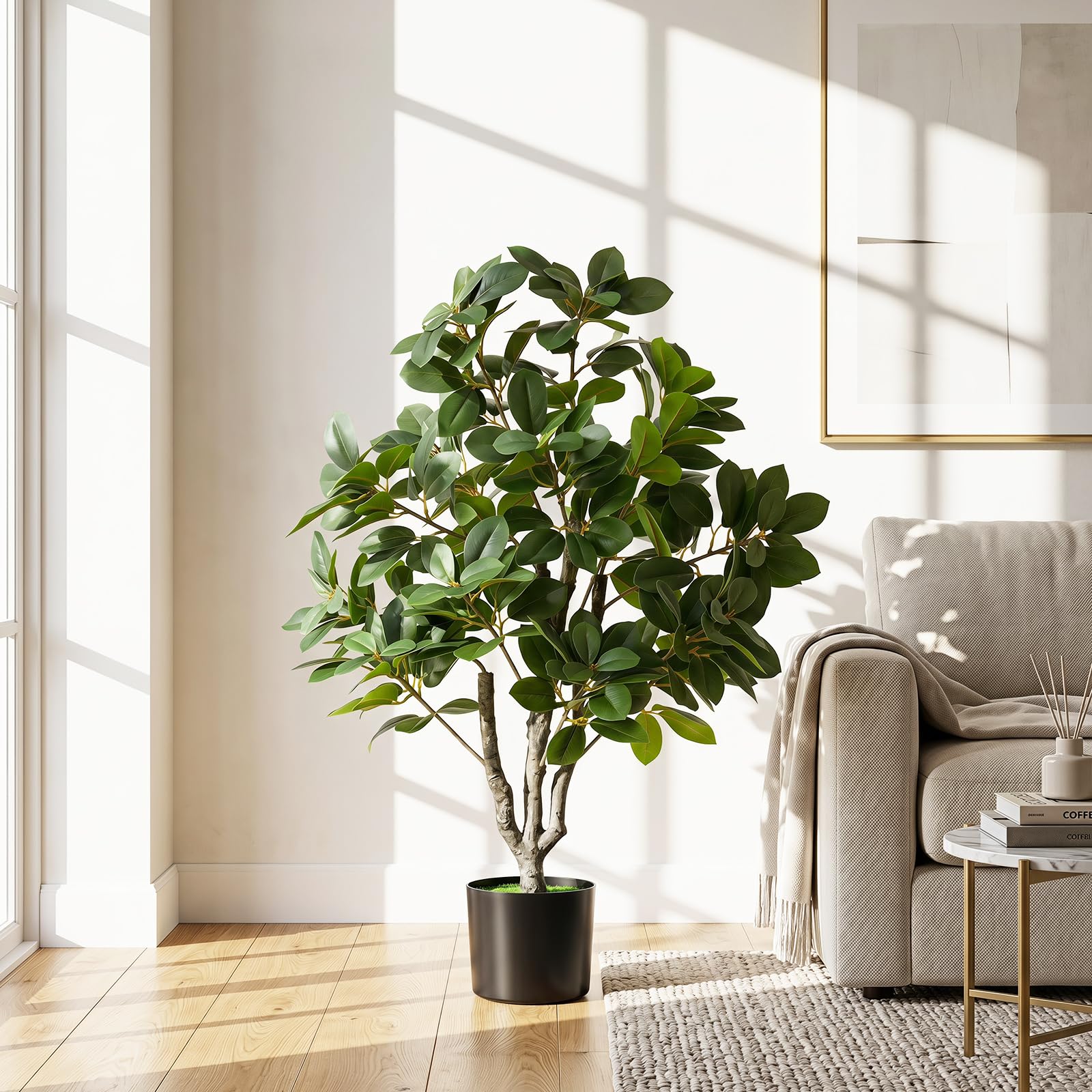 COSTWAY Pianta Finta, Ficus Finto da Interno e Esterno (80 cm) | Albero Artificiale con Rami Realistici, Foglie Fitte e Vaso Zavorrato, per Salotto, Ufficio, Hotel, Balcone e Giardino
