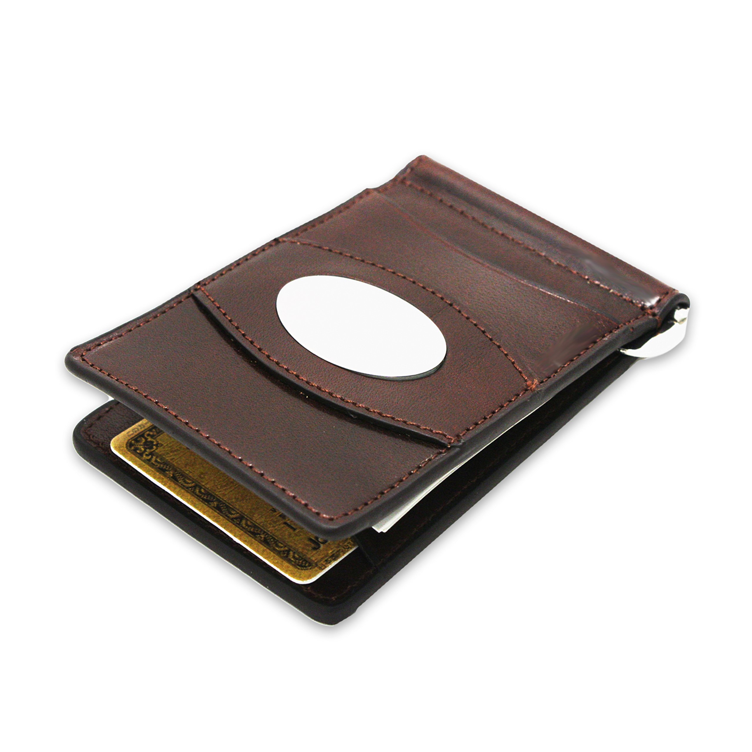 Storus Razor Wallet, Slim Italian Leather Wallet w/Metal Cash Clamp + Engraving Plate