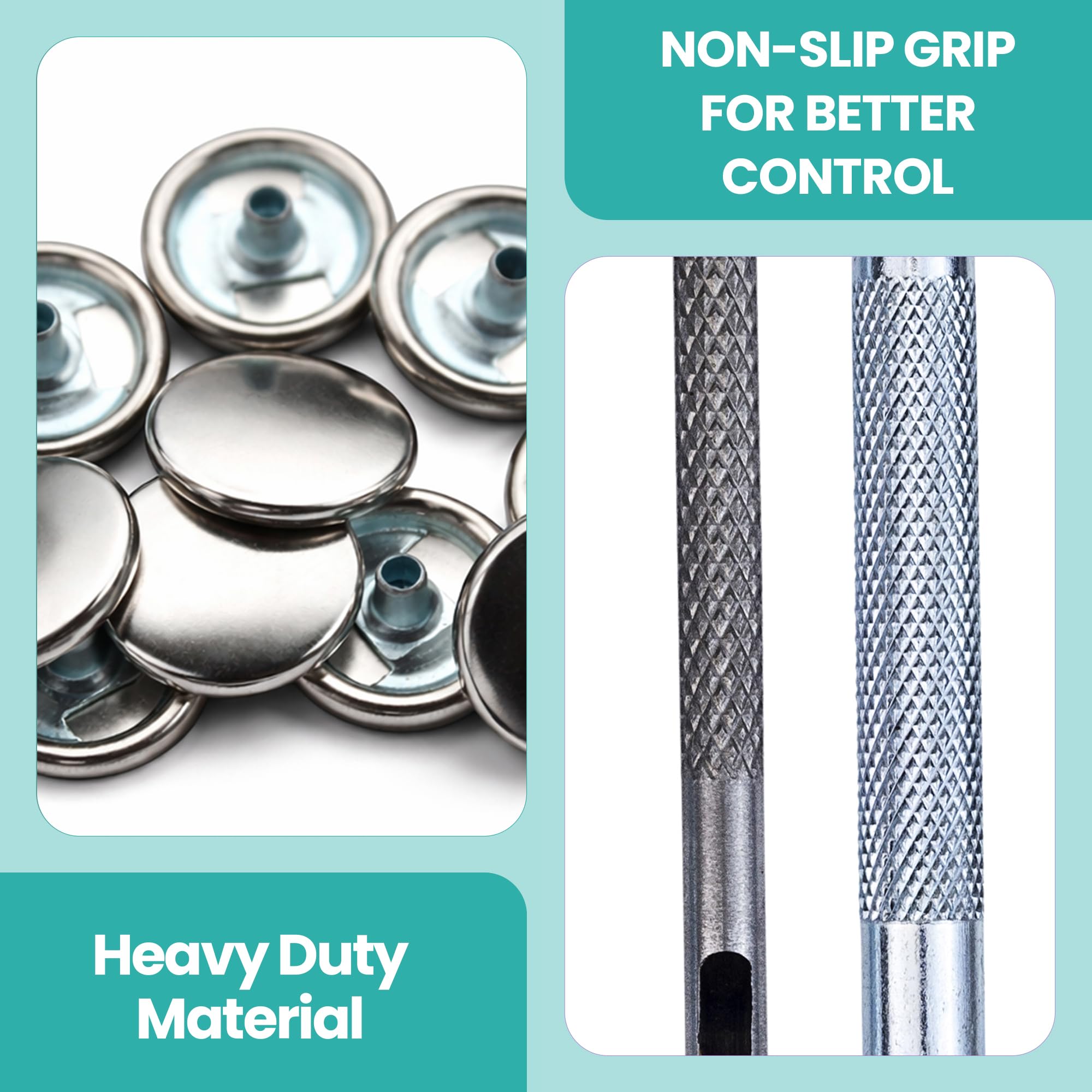 Trimming Shop 15mm Botones a Presión 4 Parte, Durable y Ligero Metal Cierres con Mano Fijación Herramienta para Jeans, Cuero, Tiras Costura Proyectos, Ropa Reparación - Plateado, 1000pcs
