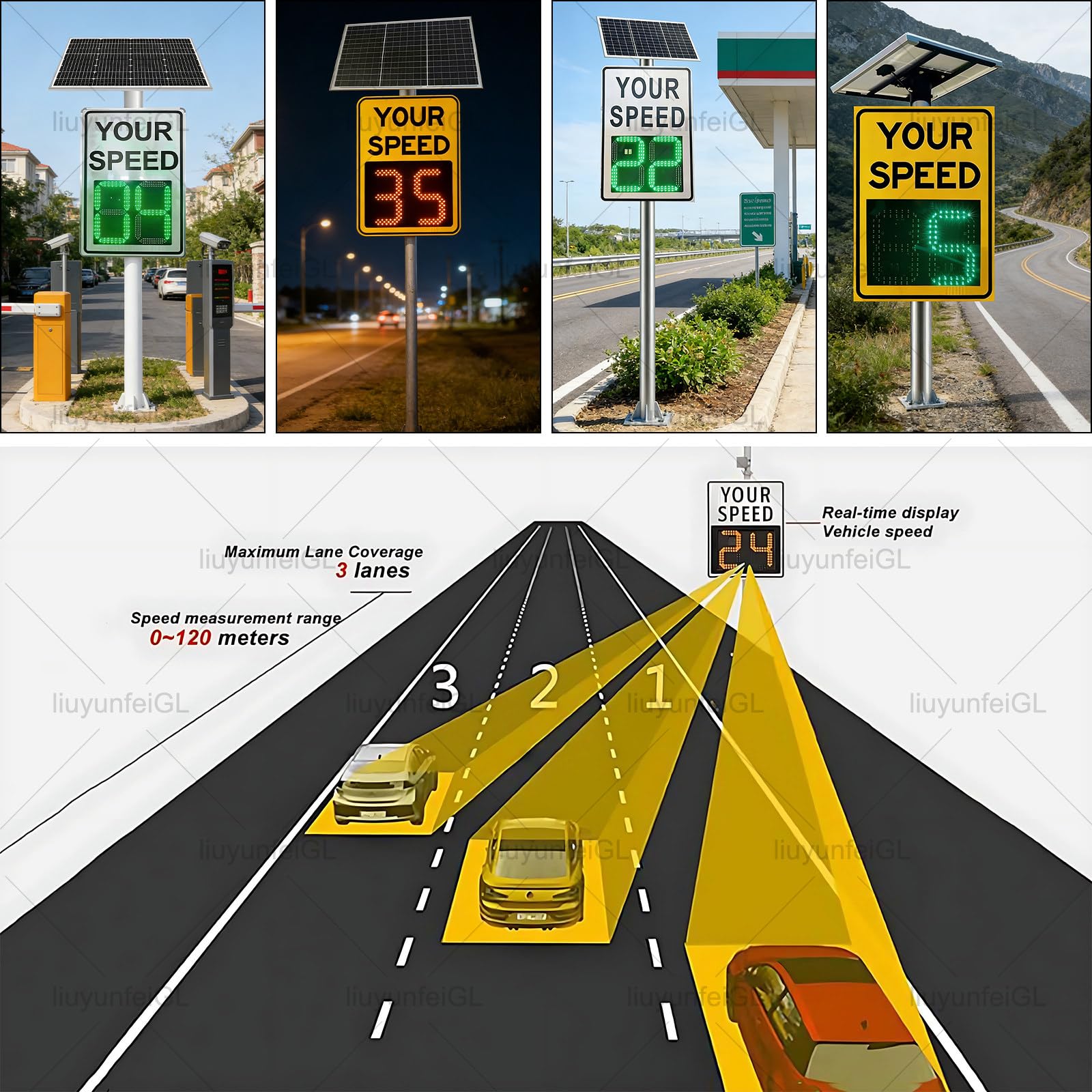 Señales de Radar de Velocidad solares 24"x36", señal de límite de Velocidad, 2 detectores de Pantalla Digital de Velocidad, Alerta roja de Exceso de Velocidad, Material de Aluminio White