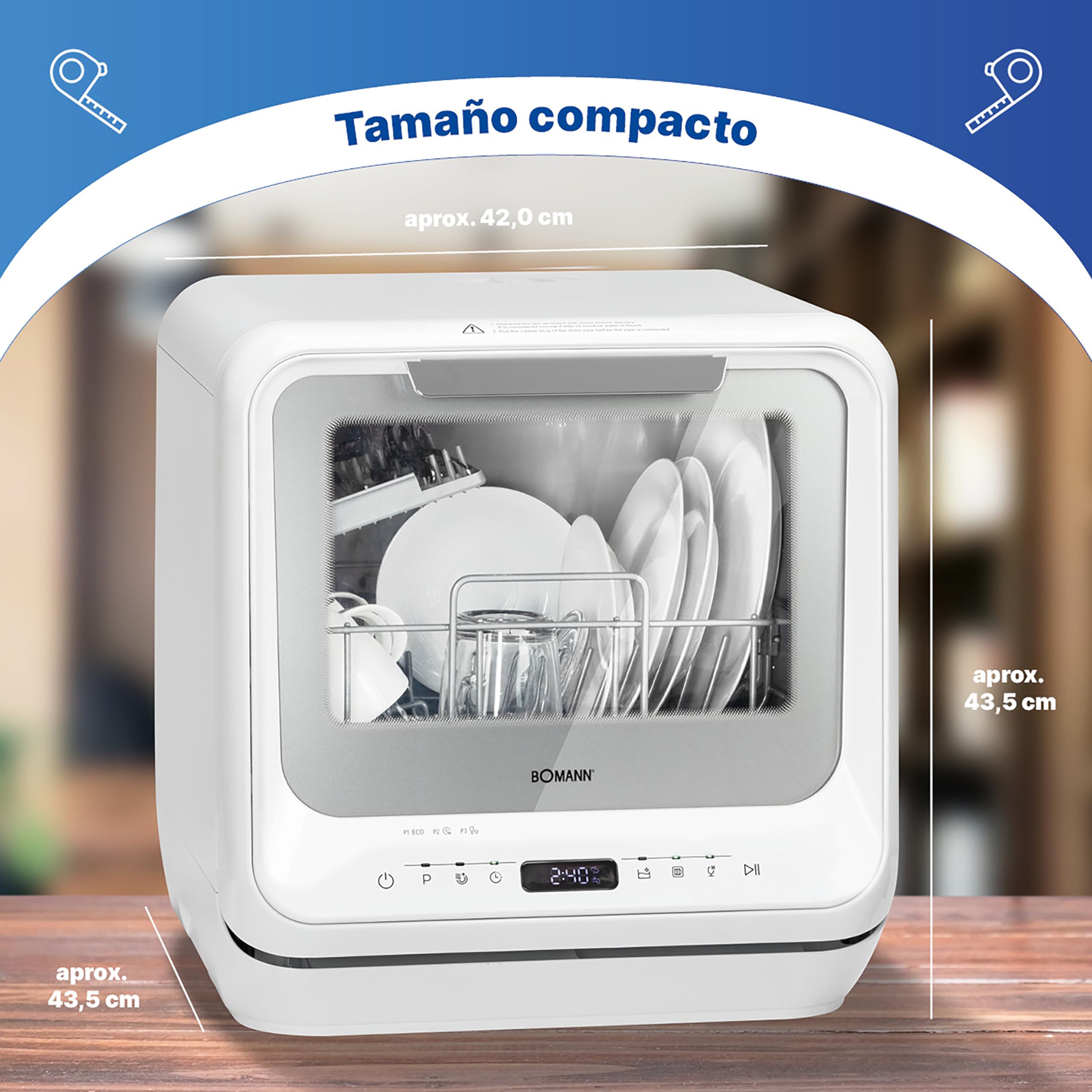 Bomann TSG 757010 Mini lavavajillas con o sin conexión de agua 5 programas Depósito de agua de 5L e iluminación interior 2 niveles de chorro Blanco