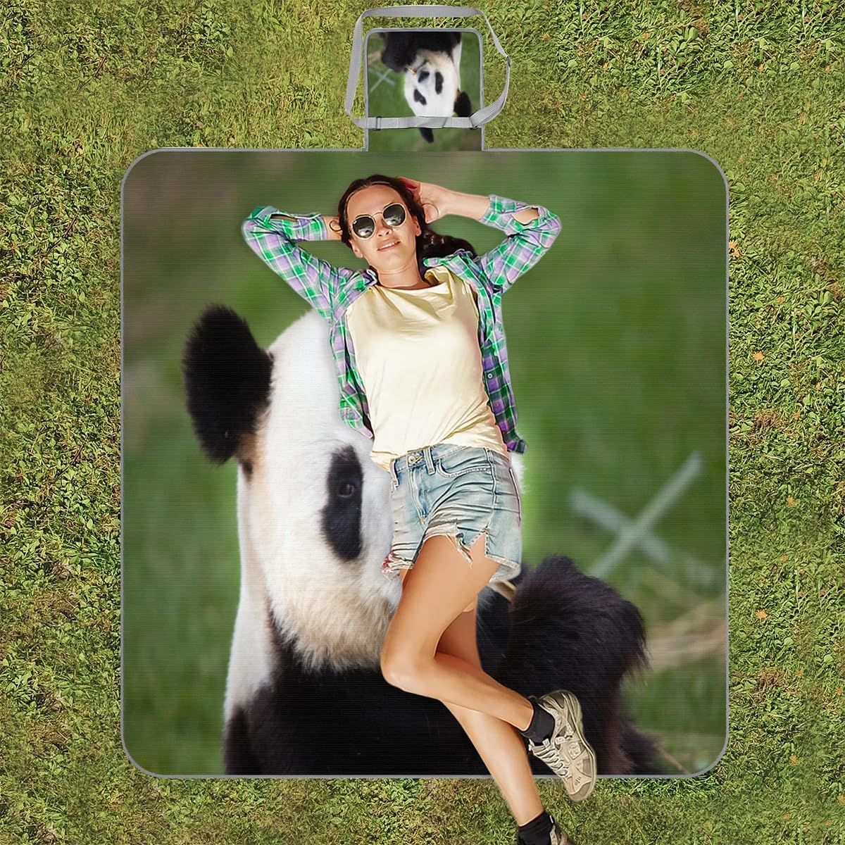 Manta de picnic con diseño de panda gigante de 150 x 145 cm, manta de playa plegable para exteriores, impermeable, para playa, camping, senderismo, picnic