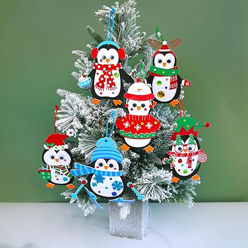 Miniatura 5 de Winlyn 24 juegos de manualidades de Navidad, manualidades de invierno, adornos de pingüino de Navidad, decoraciones de arte, juegos de calcomanías