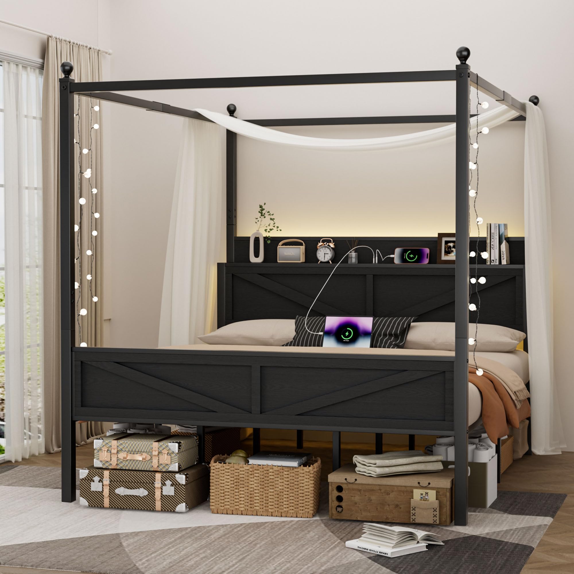 Tsovihe King Size Canopy Bed Frame