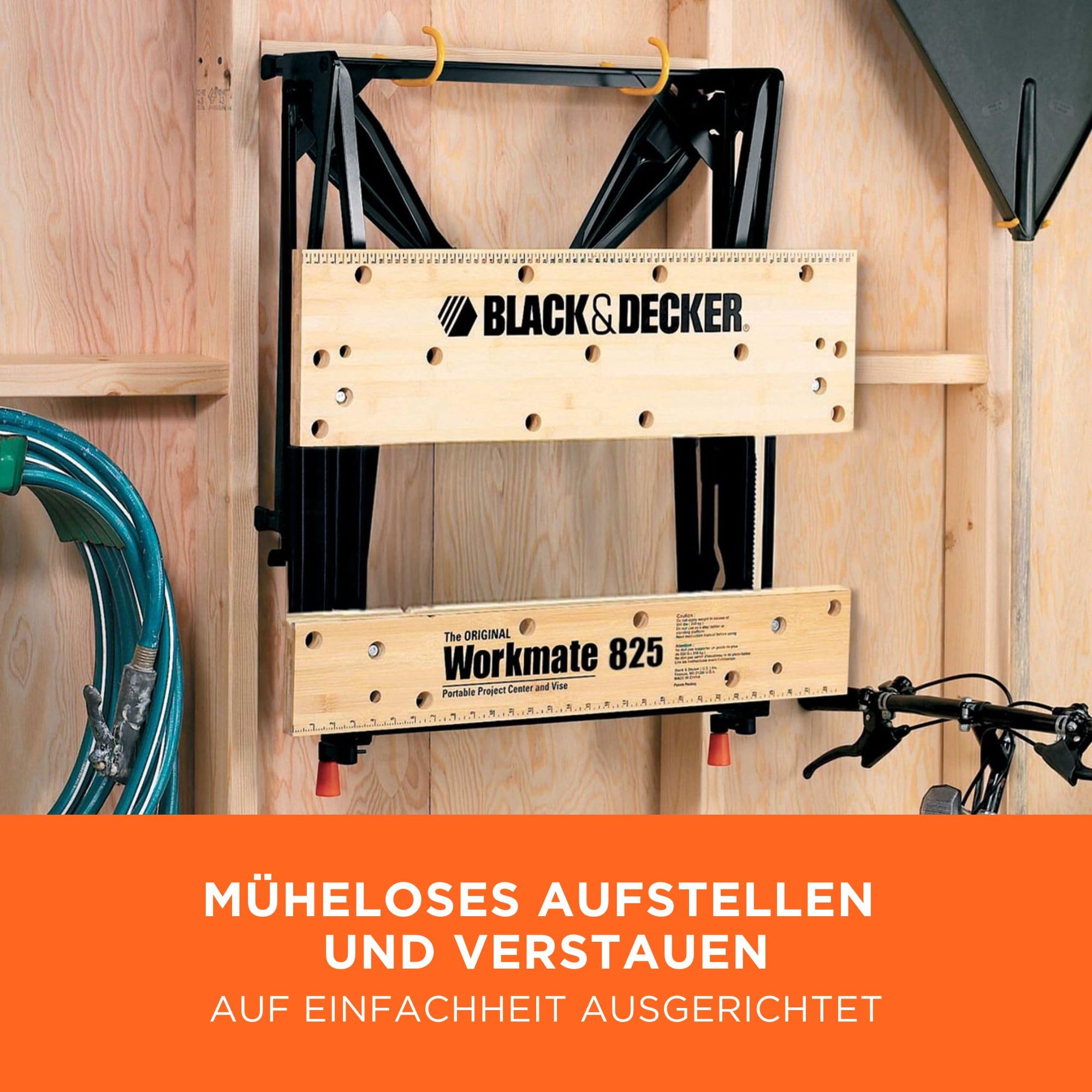 BLACK+DECKER Workmate Flexible Universal-Werkbank (klappbarer Sägebock – Arbeitstisch mit großer Arbeitsfläche, verstellbare Spannbacken, bis 250 kg belastbar, 74 x 25 cm) WM825-XJ