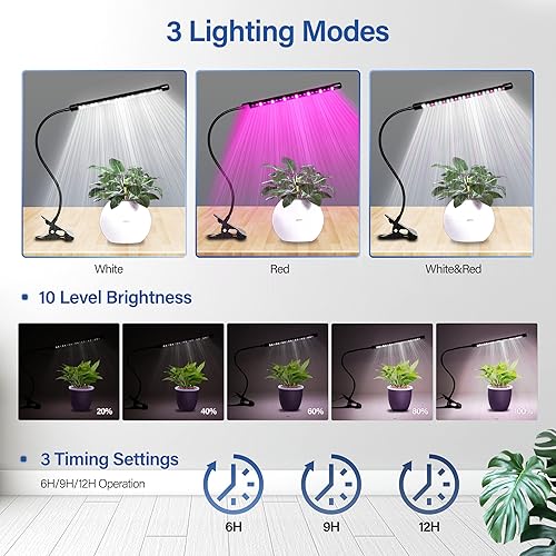 Miniatura 9 de iPower Tiras de luz LED de 20 W de espectro completo para plantas de interior con temporizador de encendidoapagado automático de 3612 horas 10