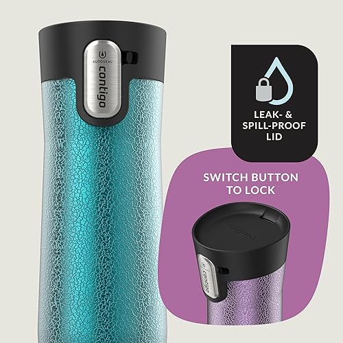 Miniatura 188 de Contigo Autoseal West Loop - Taza de viaje de acero inoxidable con aislamiento de vacío (16 oz, acero inoxidable/azul Mónaco, 2 unidades)