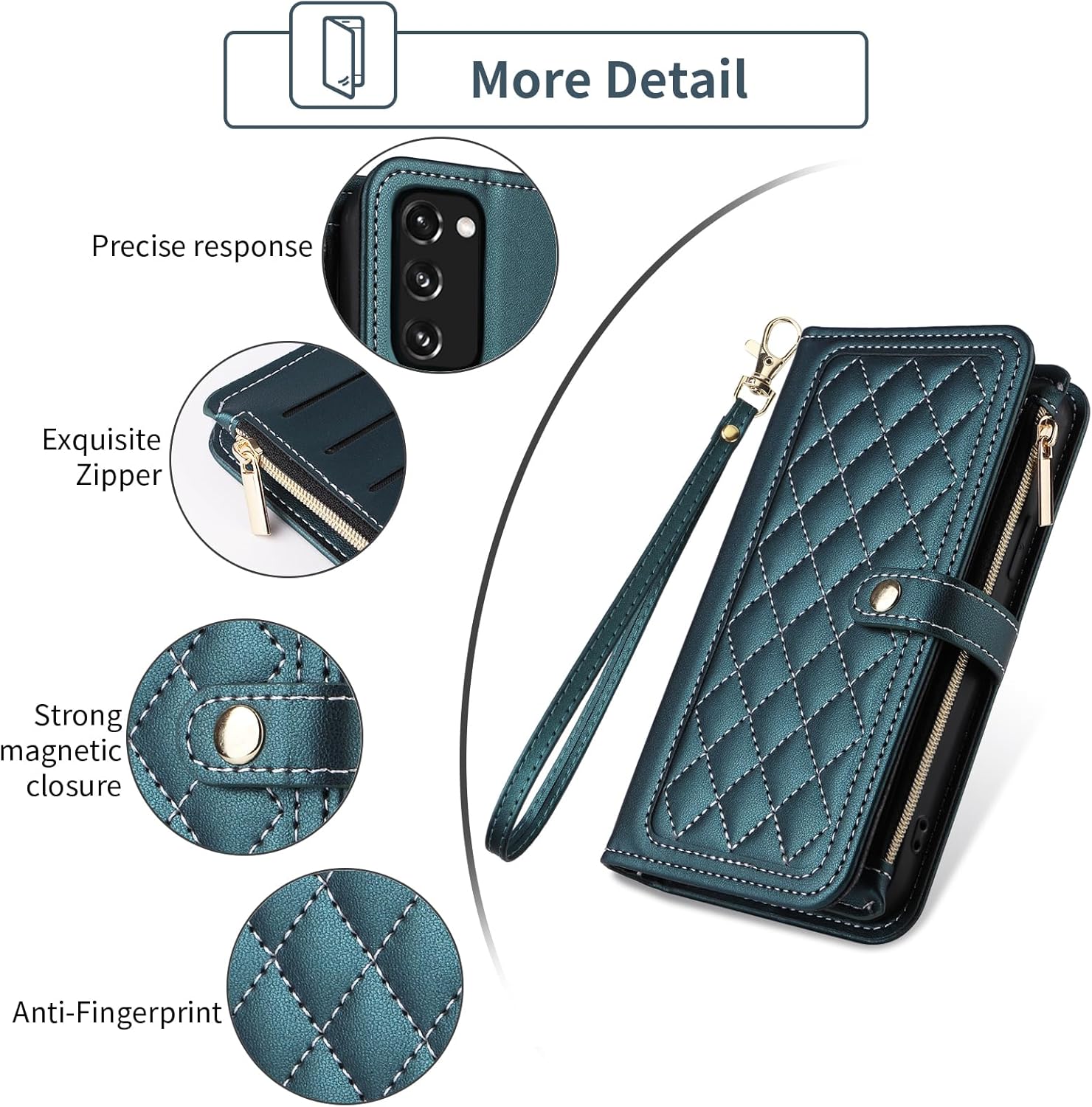 Wallet Case for Samsung Galaxy S20 FE 5G 6.5 inch with Wrist Strap Flip Zipper Credit Card Holder Cell Phone Cover for S 20 EF UW 2022 S20FE5G S20FE 20S S2O Fan Edition 4G G5 Women Girls Green