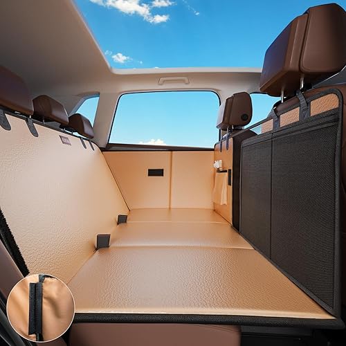 FURTIME Dog Car Seat Cover for Back Seat, Upgraded PU Leather Back Seat Extender with Hard Bottom Holds 400LBS, Waterproof Anti-Scratch, Large Space Back Seat Pet Cover for Car, SUV, Brown