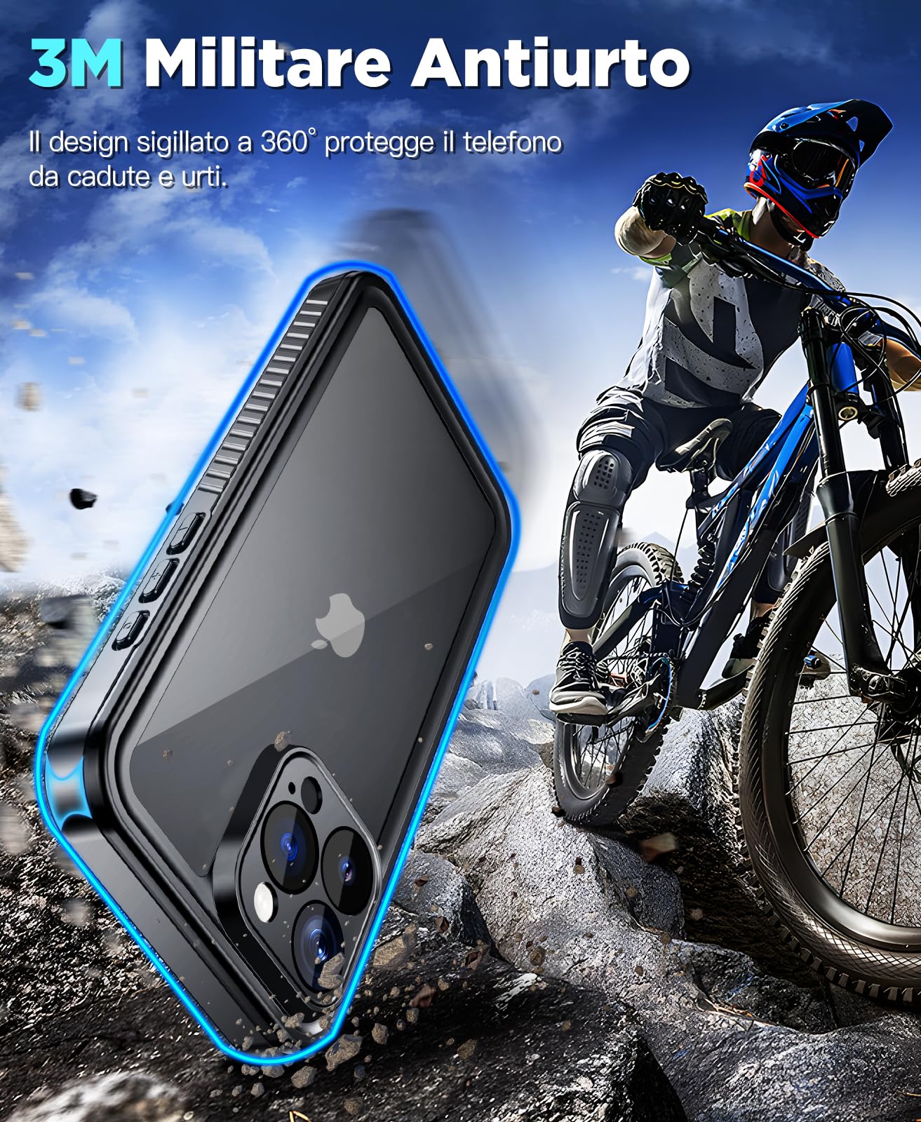 Beeasy Cover per iPhone 16 Pro Max Impermeabile - 360° Militare Antiurto Antipolvere Indistruttibile Resistente, con Protezione Schermo e Fotocamera, IP68 Waterproof Custodia, per Outdoor Subacquea