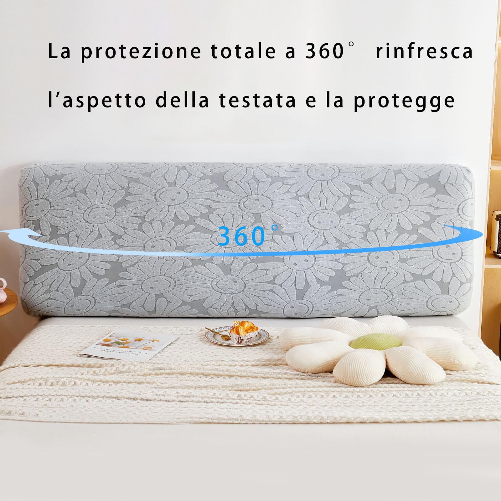 WSGJHB Copri Testiera Letto Matrimoniale, Copritesta Elastico Protezione Copritestiera Stampa Tinta Unita 170-190 cm Grigio Chiaro