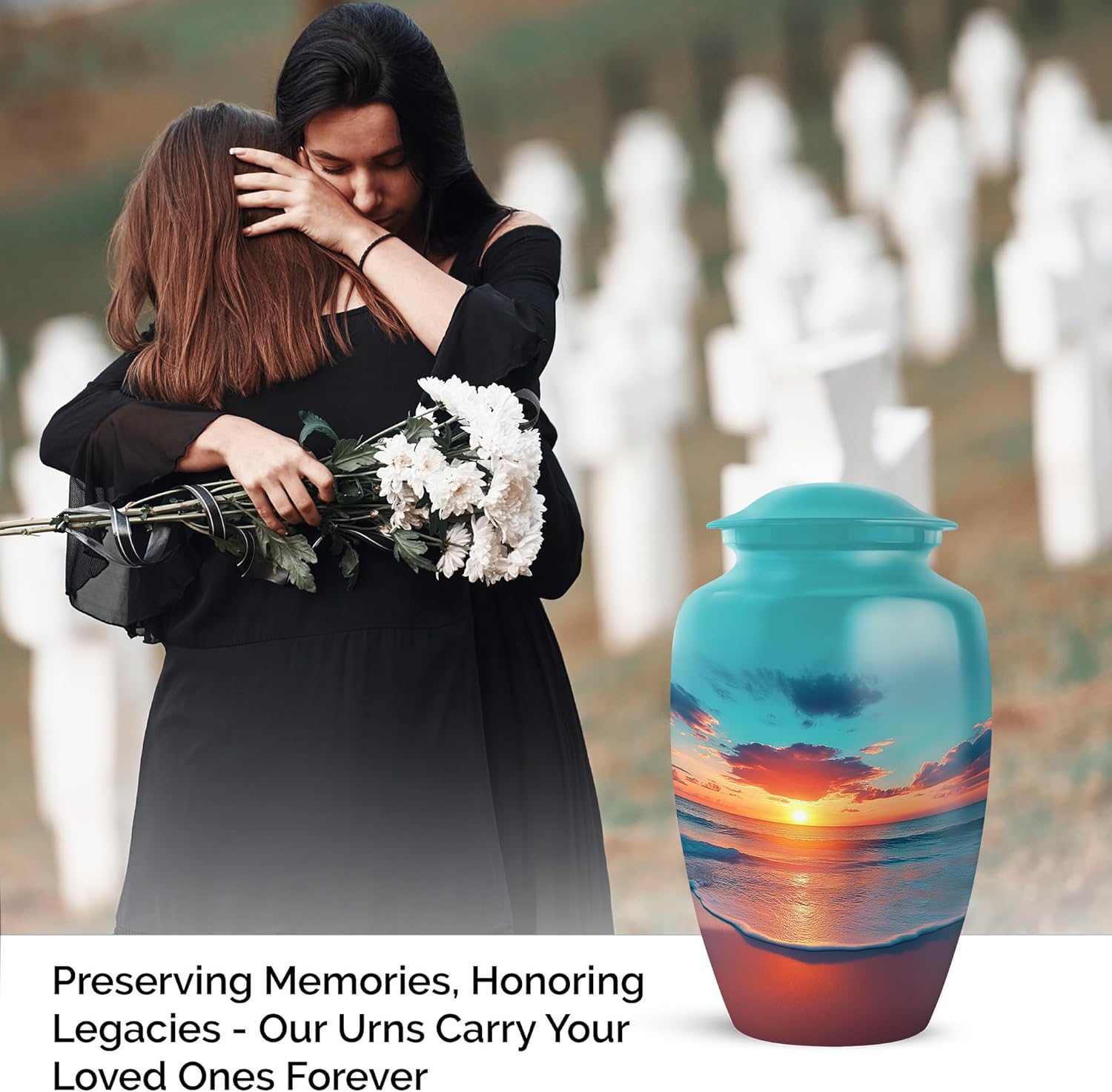 Beach Sunset Urns for Human Ashes Adult Female, Urn for Ashes Adult Male, Funeral Cremation Urns for Human Ashes, Burial Urn, Size 10 Inch