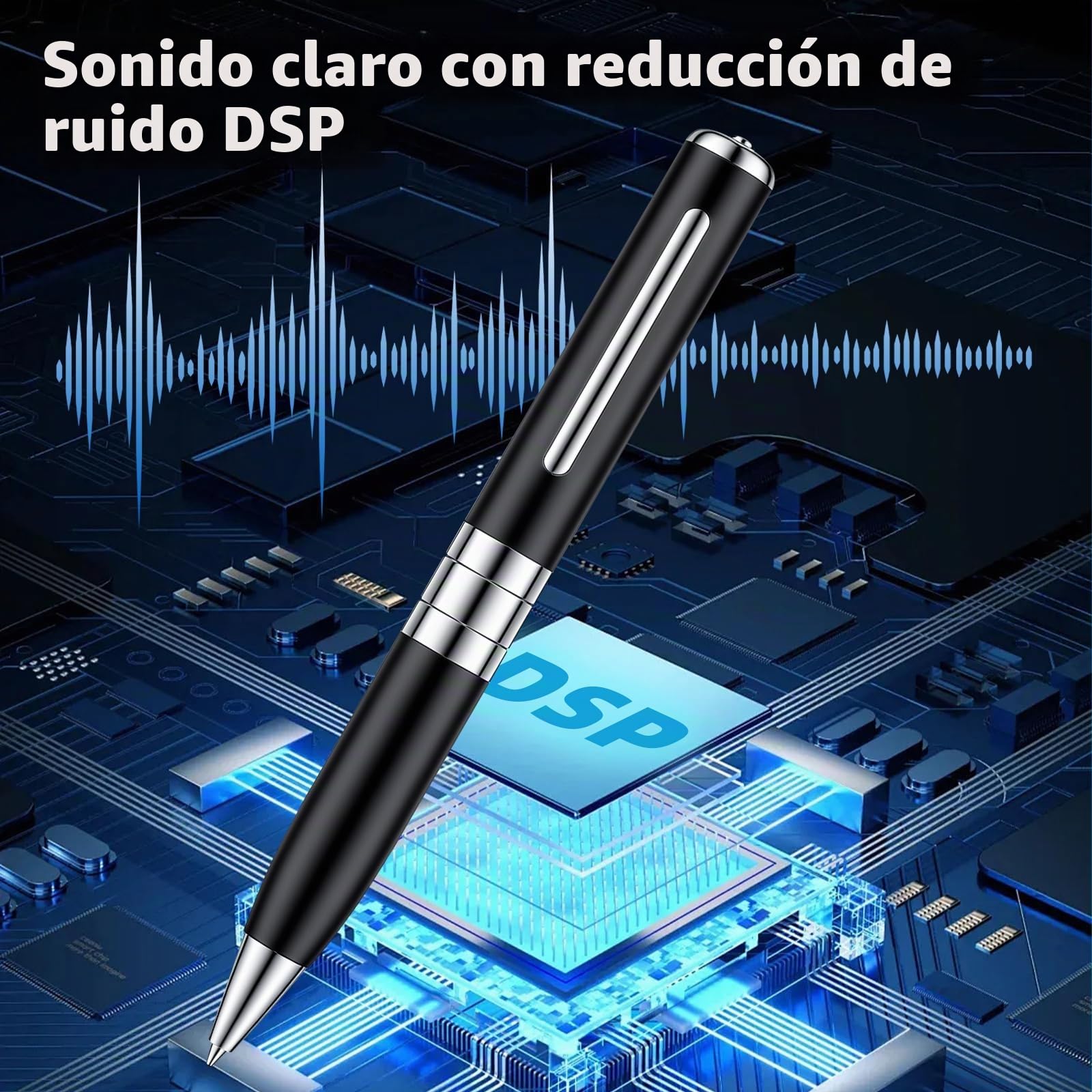 Pluma Grabación de Voz de 64 GB - Grabadora de Voz automática y Continua Mediante activación rotativa, Grabadora de Voz Espía Discreta para Cursos, Reuniones, Entrevistas (Negro)