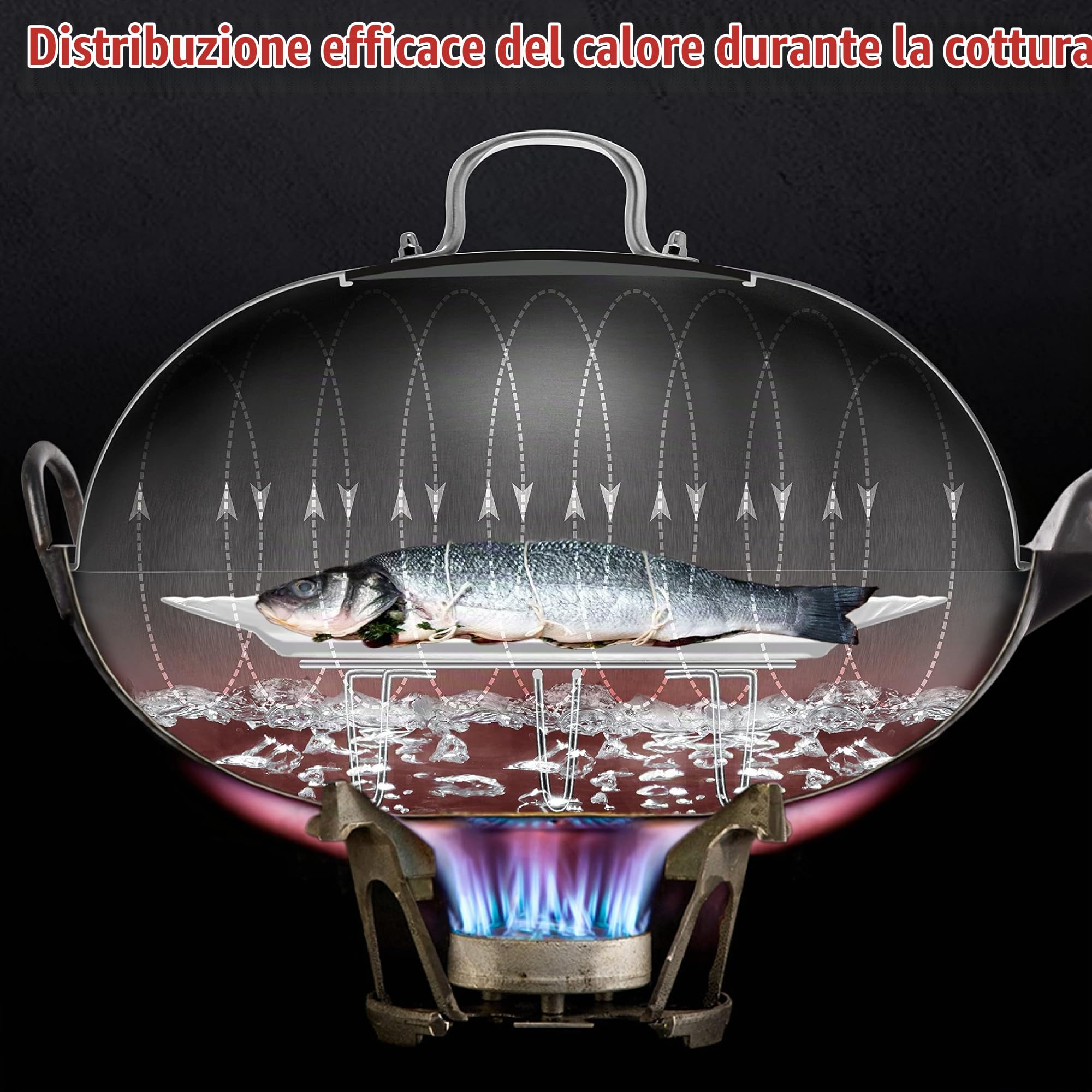YOSUKATA Wok Padella Professionale 34 cm - Tradizionale Wok Acciaio al Carbonio Fondo Piatto + Coperchio Wok 32,5 cm