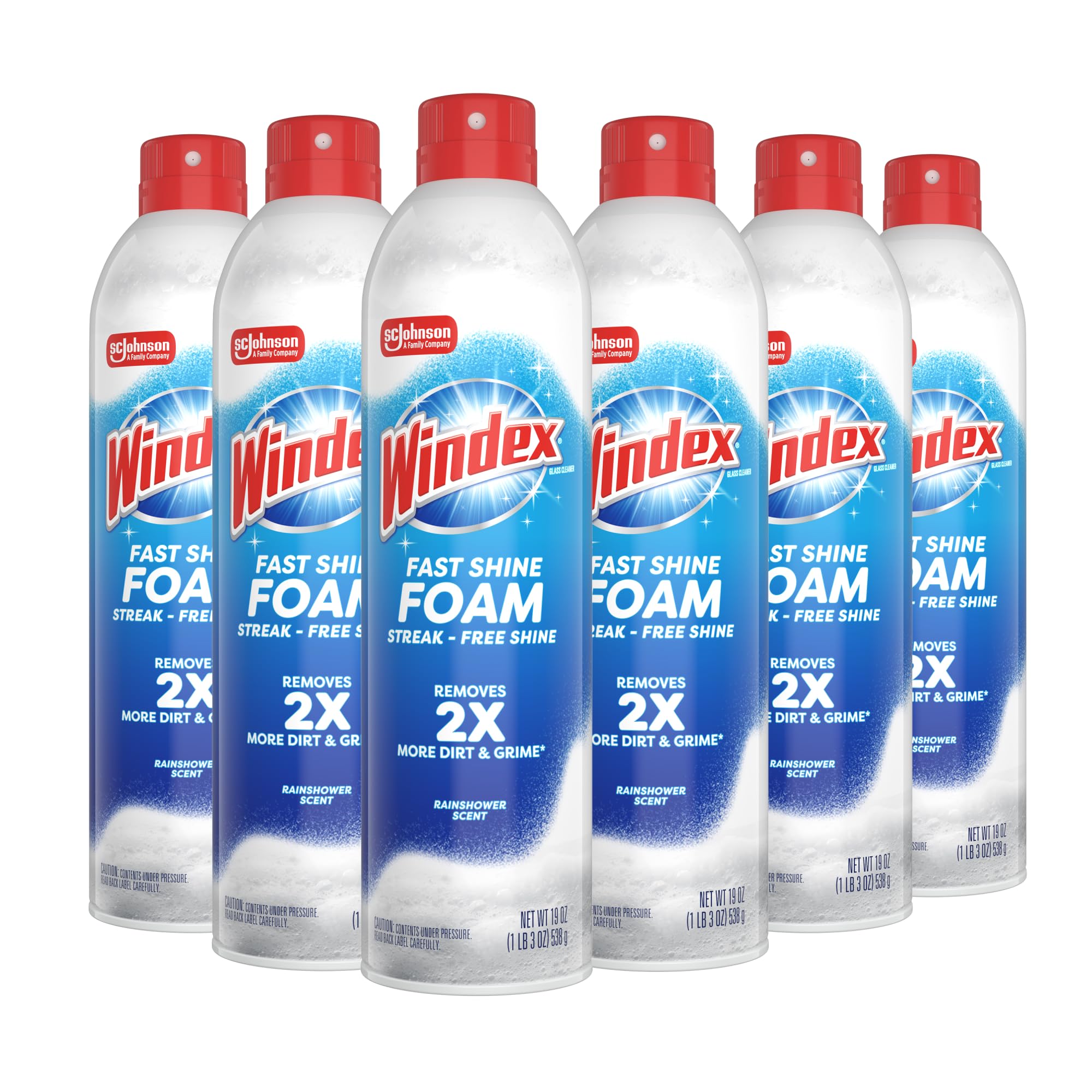 Windex Fast Shine Foam Glass Cleaner, No-Drip Windows, Doors, Mirrors & Countertops Aerosol Cleaning Spray, Streak-Free Shine, Removes Fingerprints, Dust, Dirt, Grime & More 19 oz (Pack of 6)