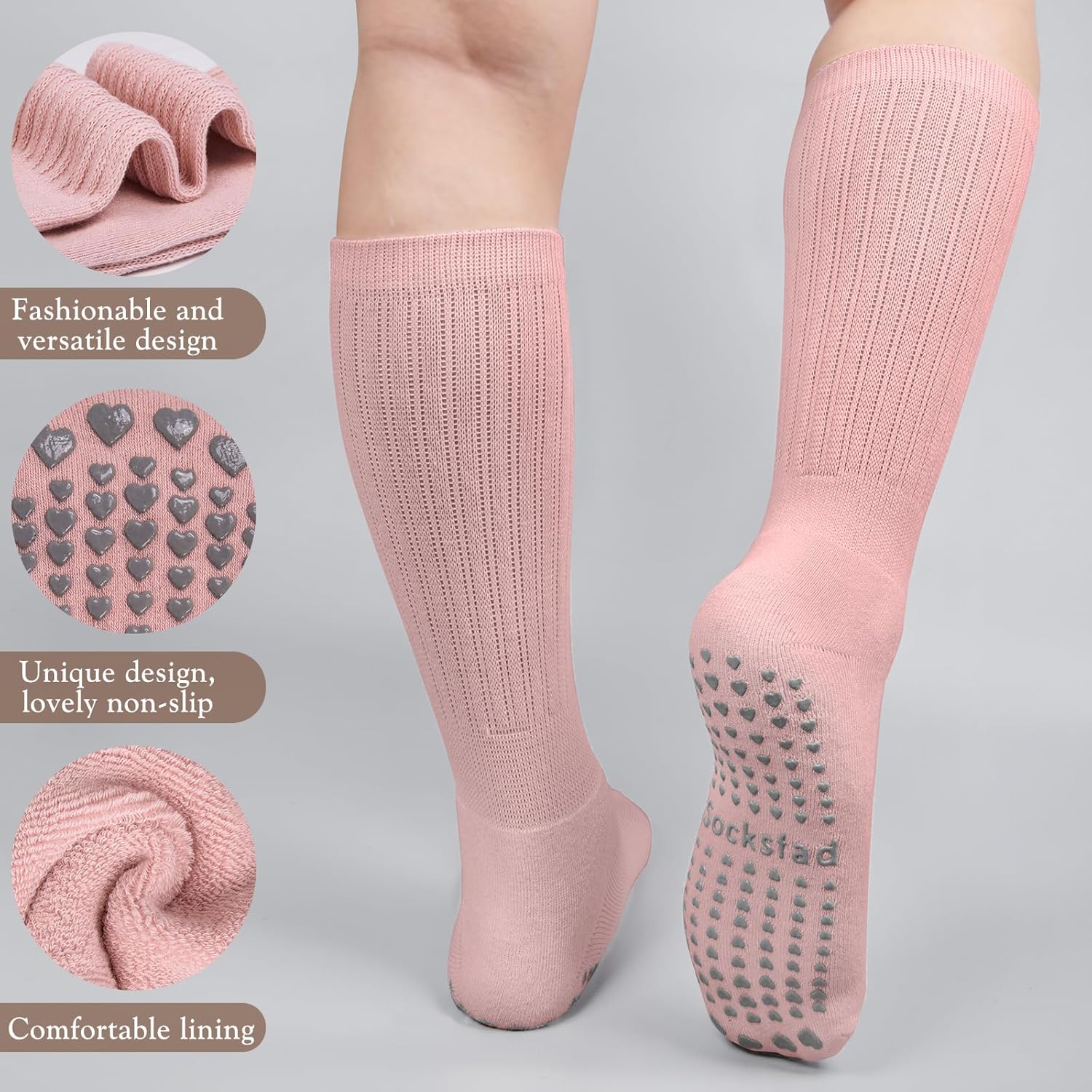 4 Pairs Grip Pilates Socks for Women Yoga Scrunch Slouch Non Slip Long Socks with Grippy Pilates Barre Workout Slipper 5-9 - Image 2