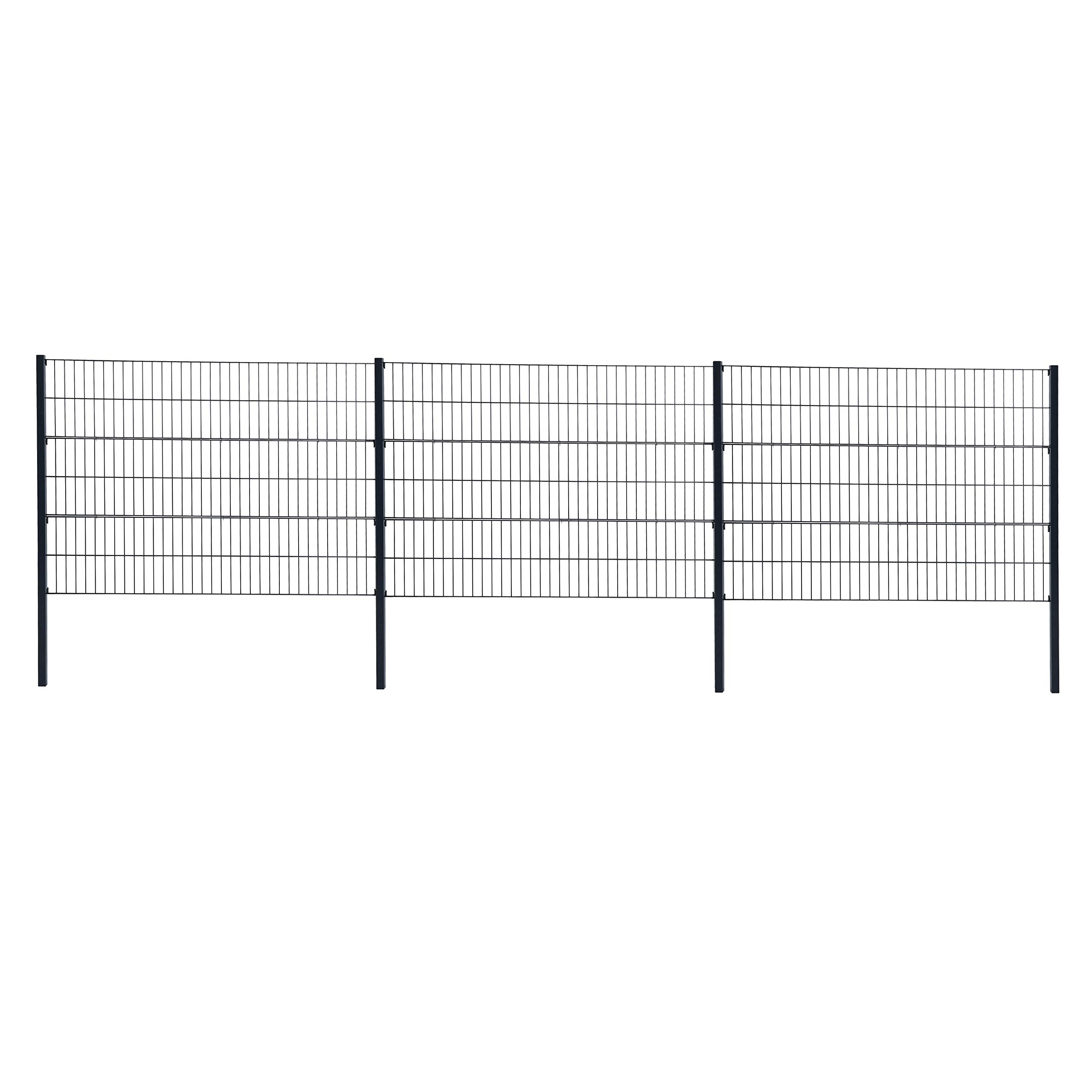 ESTEXO Doppelstabmattenzaun Gitterzaun Drahtgitter Garten-Zaun Stabmattenzaun Pfosten Zaunset Komplett-Set Erweiterungs-Set oder einzelne Pfosten oder Eckpfosten (RAL 7016 / Komplett-Set 120 cm)