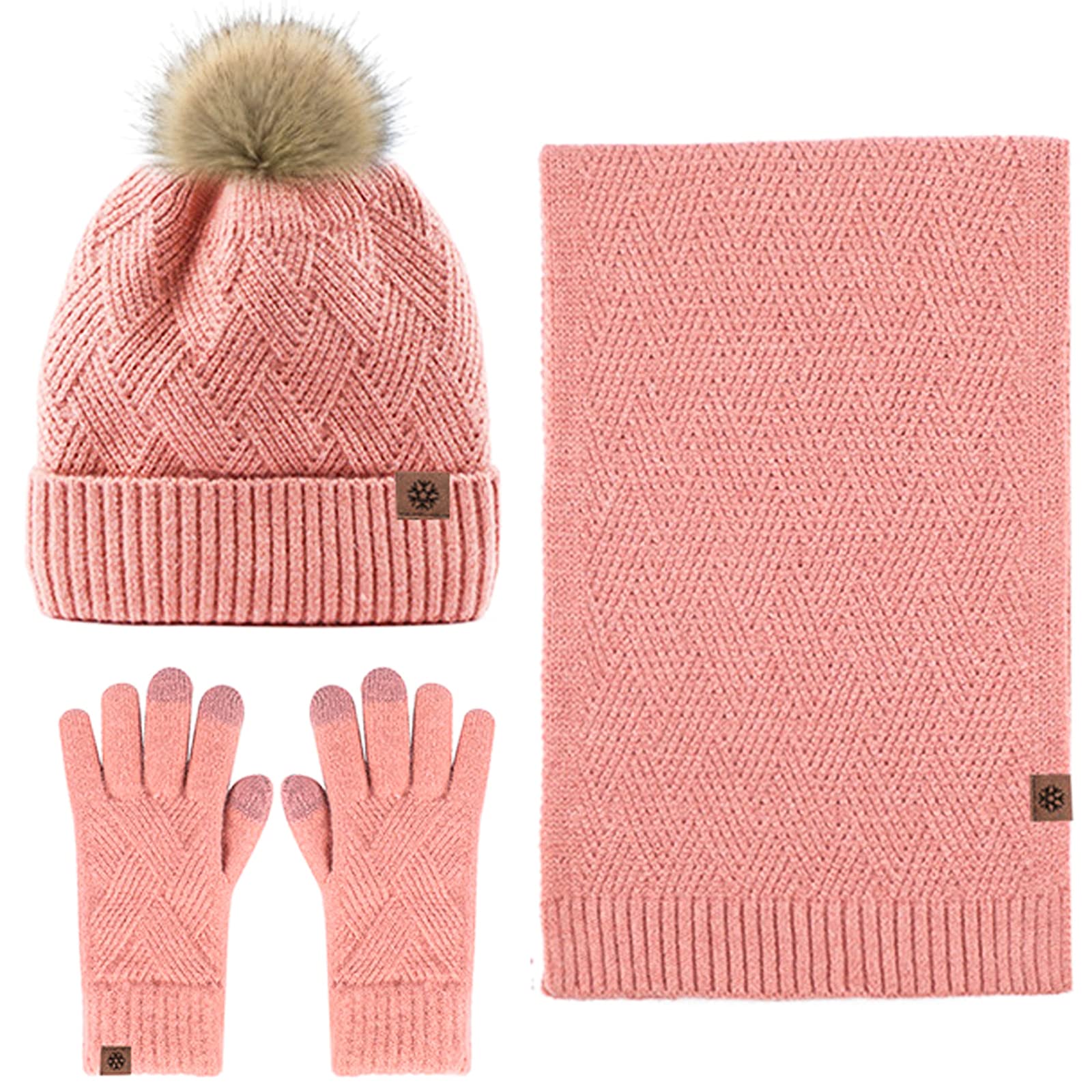 3 in 1 Winter Beanie Hat Scarf Touchscreen Gloves Set for Women Men Fleece Lined Skull Cap for Travel Sports Outdoor Gifts