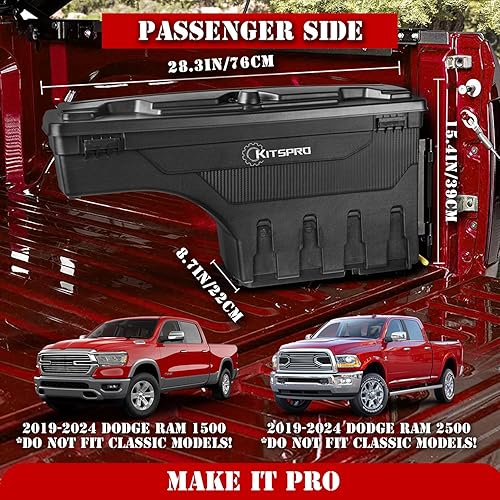 Miniatura 2 de KitsPro Caja de herramientas para caja de camión para Dodge Ram 1500 2500 2500 2019-2024 lado del pasajero (no compatible con modelos clásicos),