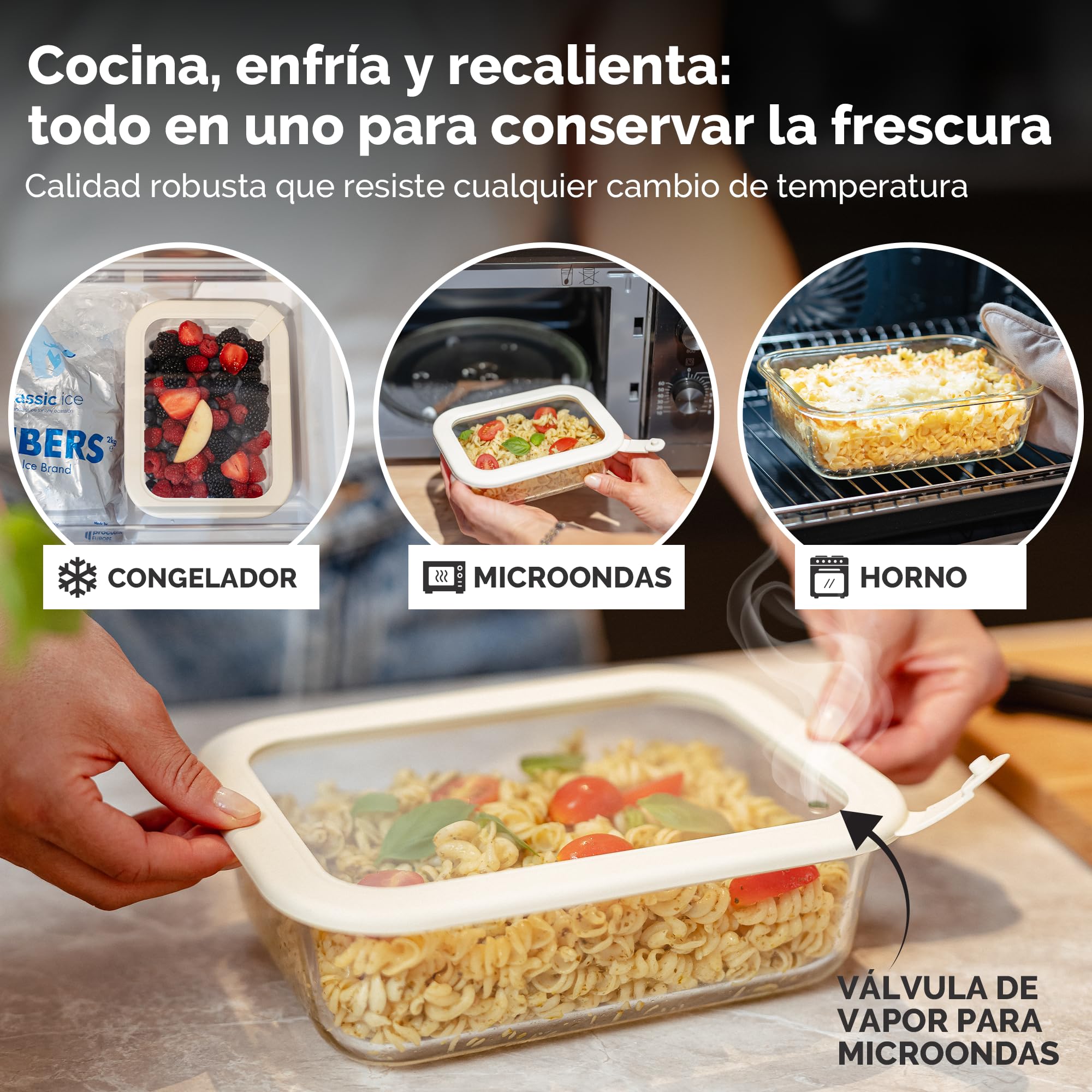 Recipiente Vidrio Borosilicato con Tapa, Set 4 (370ml, 640ml, 1020ml, 1520ml) – Fiambrera Cristal, Contenedor de Alimentos, Conservación Nevera, Organizador Cocina