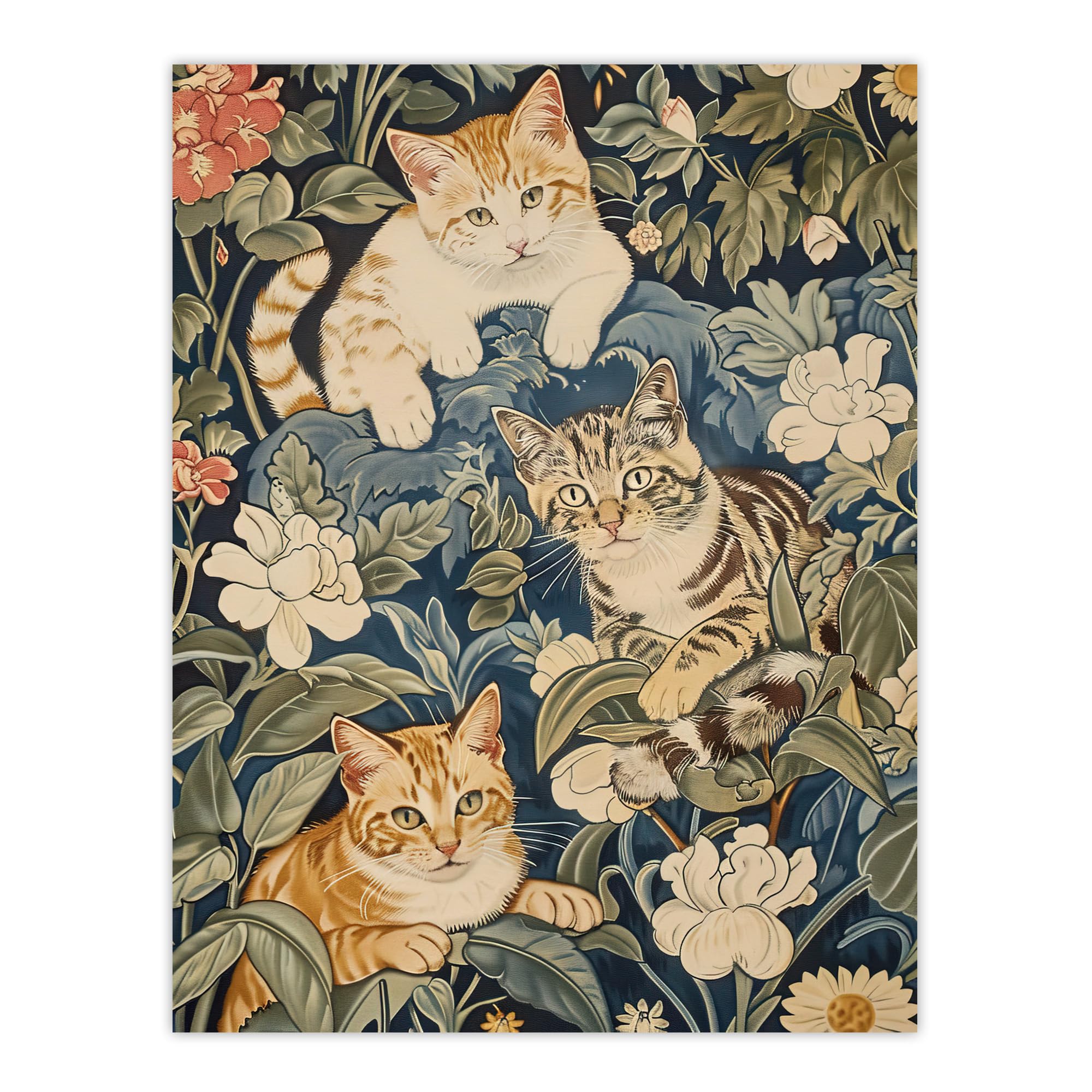 Artery8 Kittens in Flowers Painting Animal Lover Living Room Large Wall Art Poster Print Thick Paper 18X24 Inch