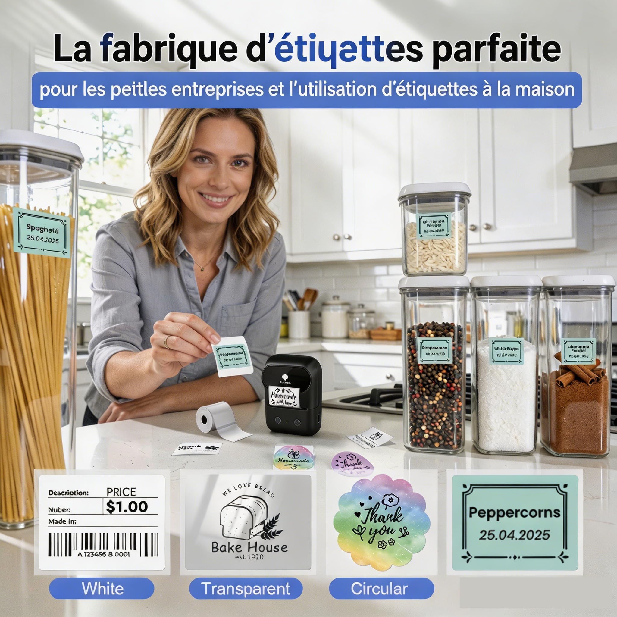 Phomemo M108 Étiqueteuse Portable,Bluetooth ÉEtiqueteuse Autocollantes, imprimante etiquette autocollante Thermique Pour les codes-barres, la vente au détail, le bureau, compatible avec iOS et Android