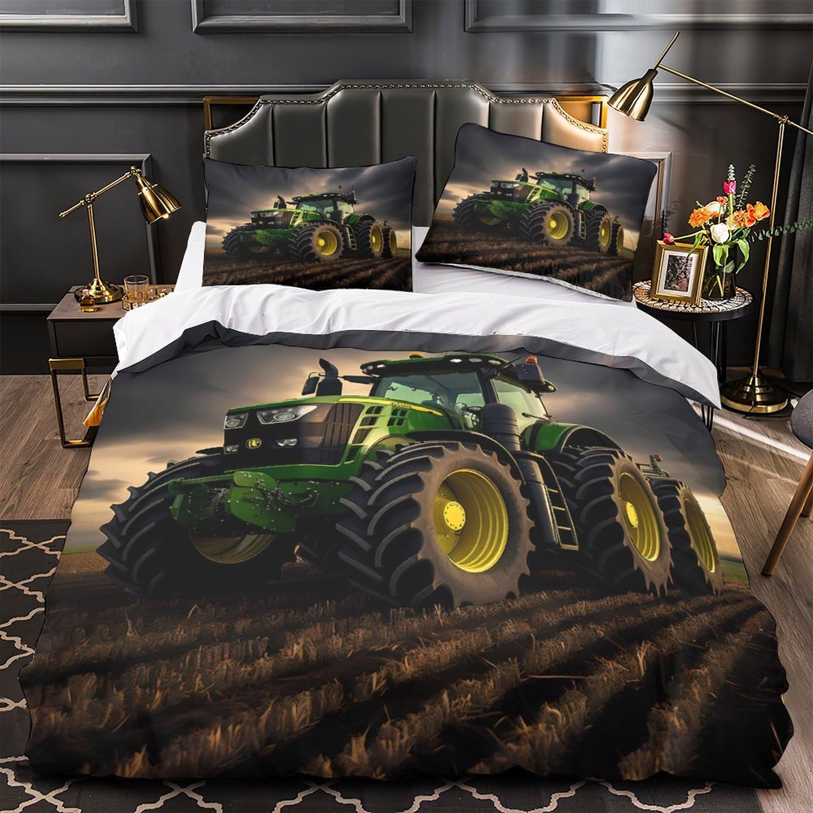 MMDASBVPE Tractor Farm Machine Duvet Cover 3D Print Wrinkle-Resistant 3-Piece Bed Set Hidden Zipper Comforter Cover Premium Durable for Teens Adults Kids Women Girls Boys Youth King（220x240cm）