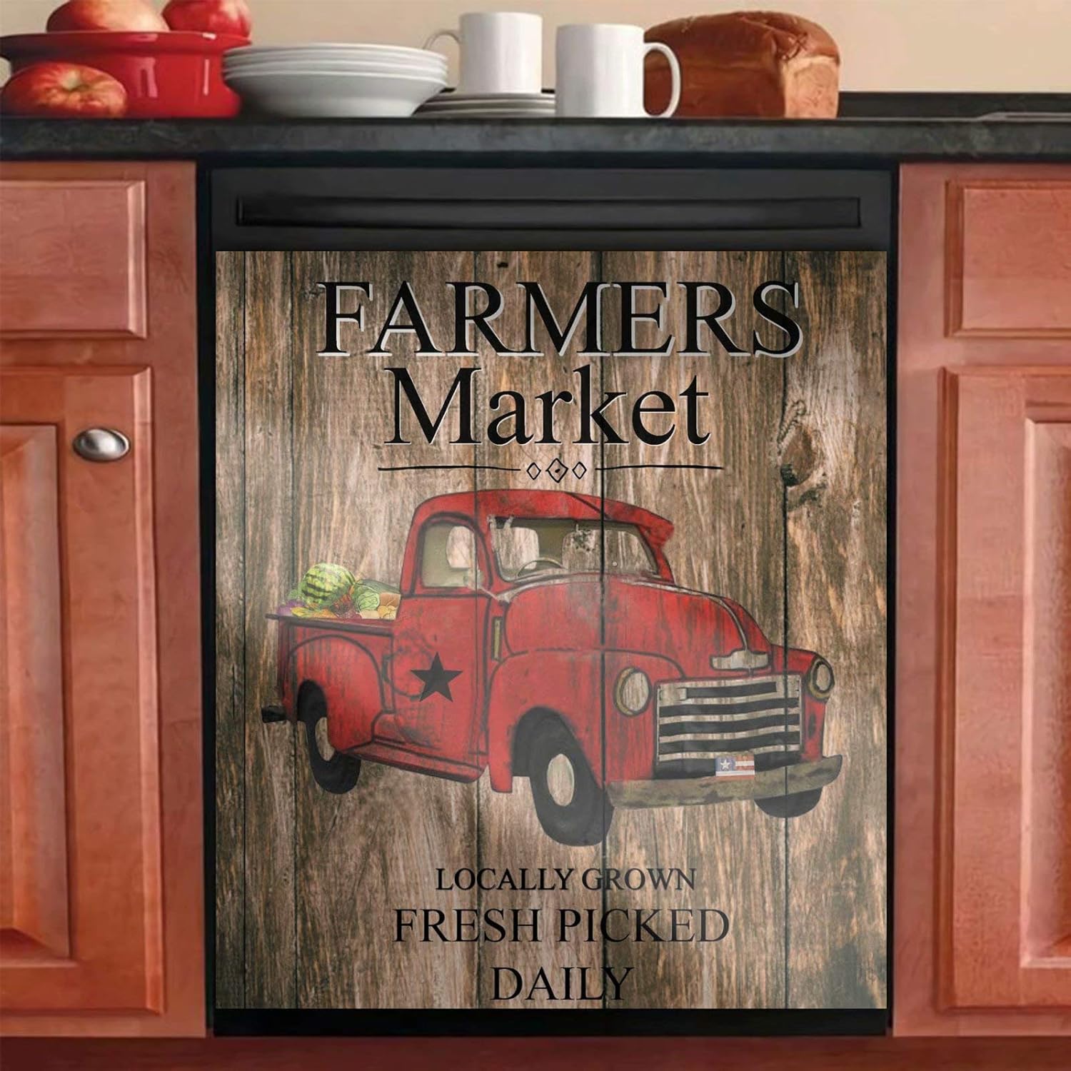 Kitchen Dishwasher Magnet Sticker Farmer Market Panels,Farm Truck Refrigerator Door Cover Sheet,Fridge Magnetic Home Cabinet Decor Decals Appliances Stickers 23"Wx17"H