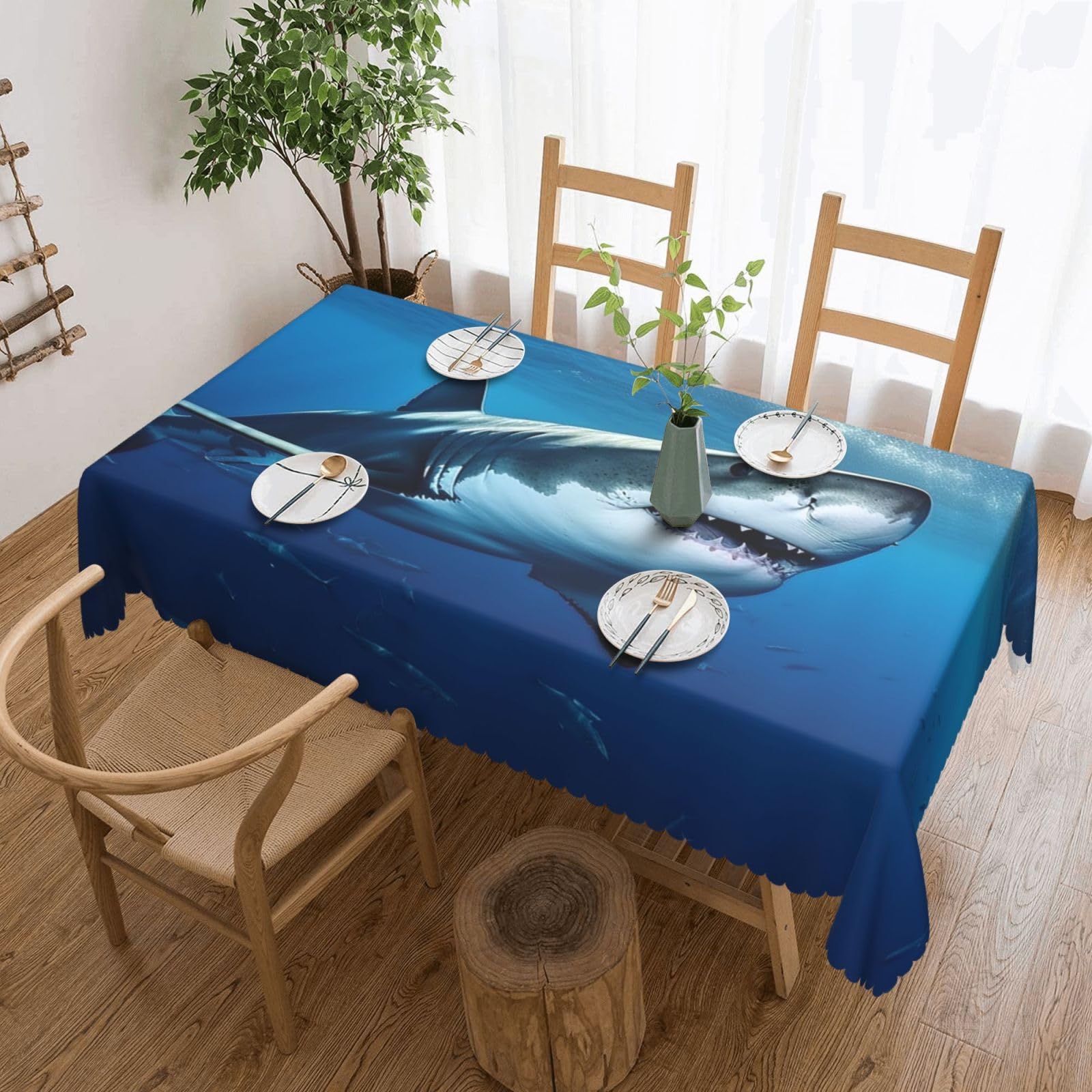 FodPand Ocean Sea Animal Shark Tablecloths for Rectangle Tables 54 x 72 Inch - Reusable Washable Dining Table Clothes - Stain and Wrinkle Resistant Decorative Fabric Table Cover for Wedding Party