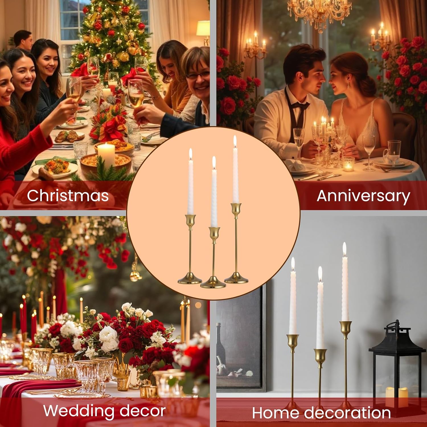 SylvaCraft Brass Gold Candle Holders Rustproof Taper Candlestick Holders for Holiday Party Table Centerpiece Wedding Fireplace Mantel Housewarming Gift(4 Sets(12 Pcs)) - Image 6