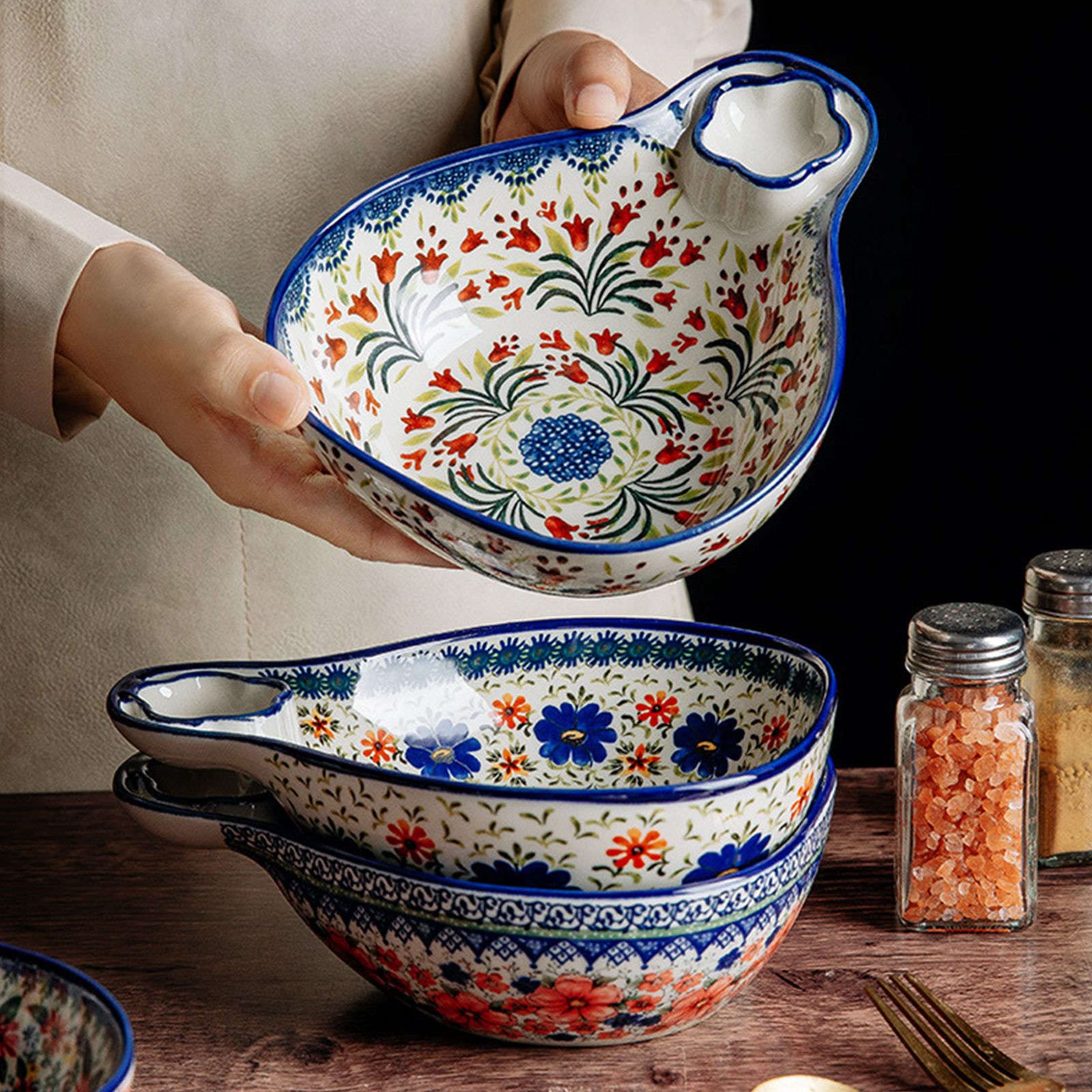 Tazón De Ensaladera, Tazones De Sopa, Tazones De Cerámica Para Ensaladera Cerámica Grande Para Servir, Dip Tazones Grandes Para Aperitivos Coloridos, Tazón De Sopa Grande -tulipán-500ml 17oz (Color