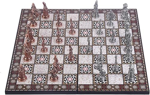 Juego de ajedrez de metal otomano vs bizantino para adultos, piezas hechas a mano y diseño de mosaico, tablero de ajedrez de madera, tamaño King de