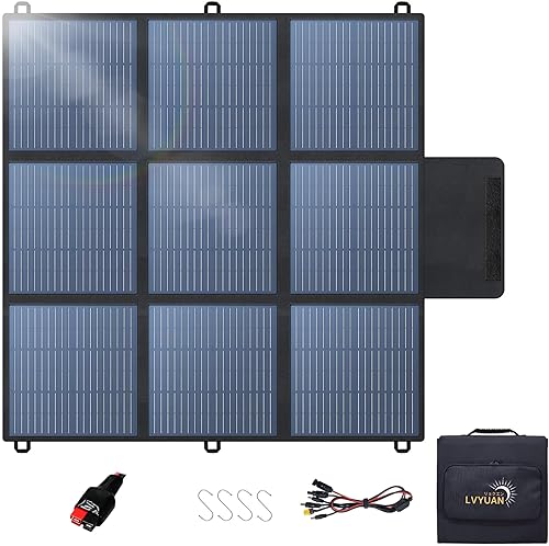 LVYUAN Panel solar portátil de 200 W, panel solar plegable de tamaño de almohada de 20 V, impermeable IP64, eficiencia mejorada del 23 % para