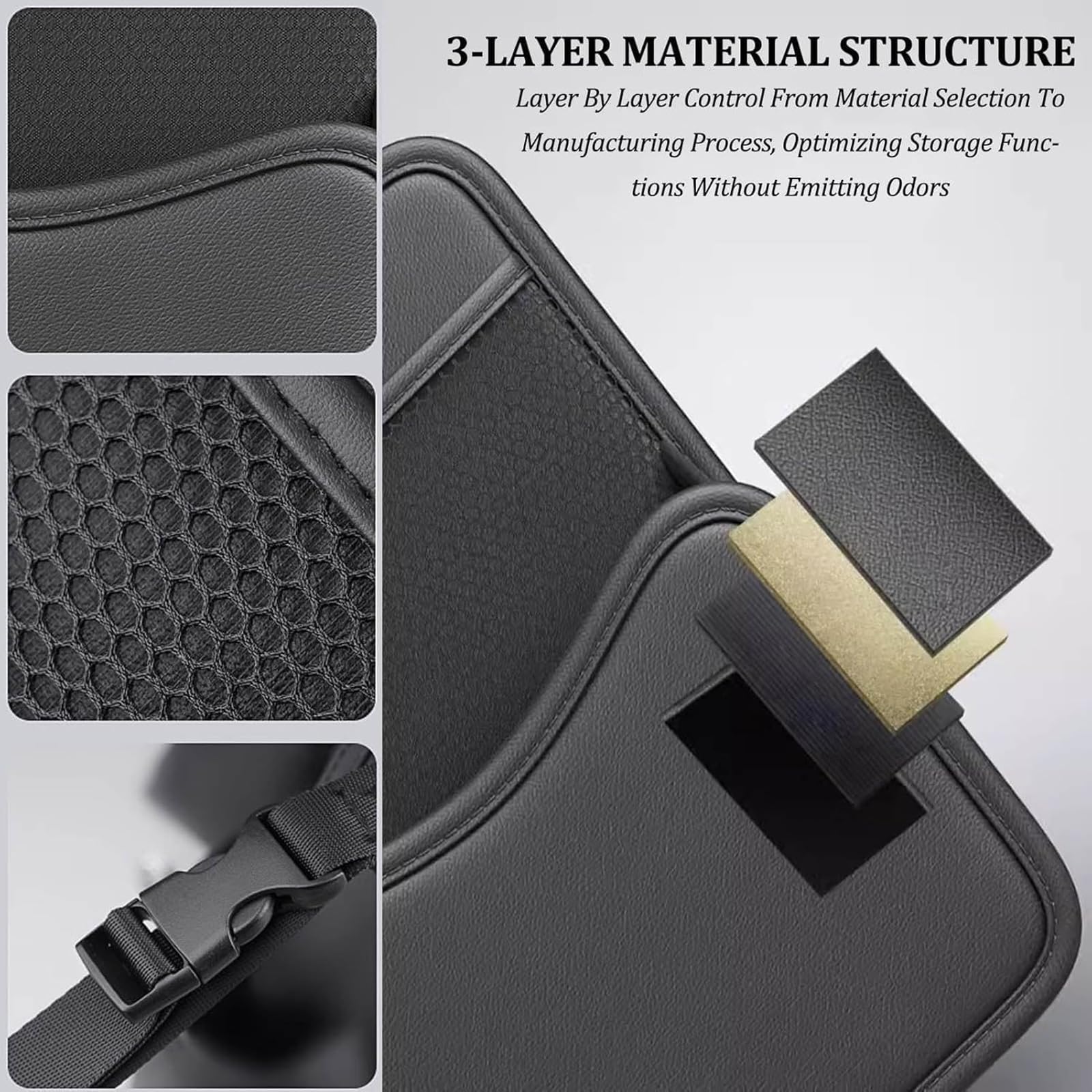 Borsa Portaoggetti per Auto per VW Tiguan (2007–2026), Design Fronte-Retro, con Porta-Fazzoletti e Tasca per Telefono,A Black