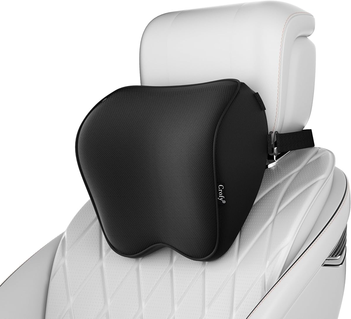 Crofy 2-Pack Car Neck Pillow, Headrest Pillow with Adjustable Strap, Black | Soft Memory Foam; Ergonomic Design Fits Most Car & Office Chairs; Breathable Removable Pillow Cover Is Machine Washable