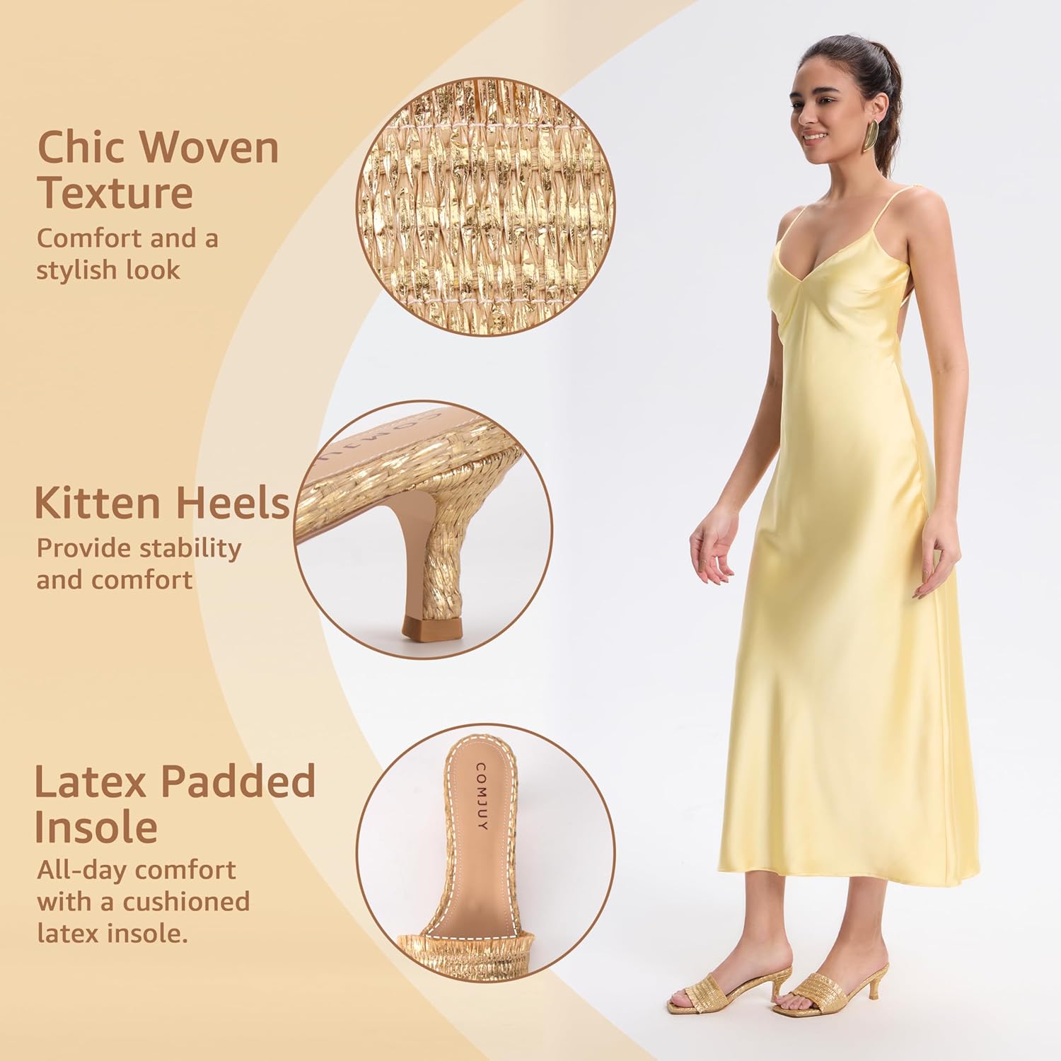 Raffia Sandals Womens Heeled Sandals Comfortable 2 Inch Kitten Heels Lightweight Sq... - Image 5