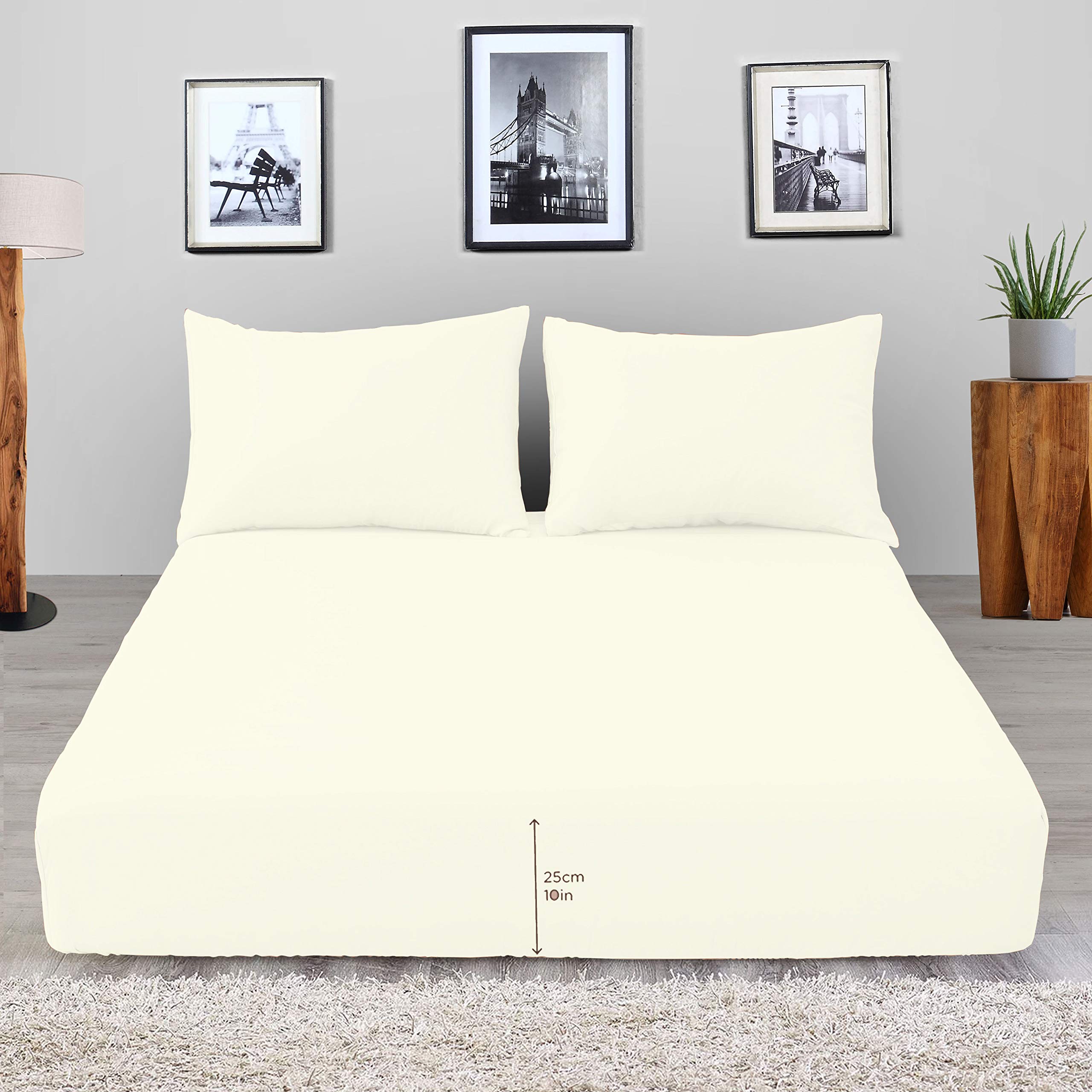 Brit Cotton100% Polycotton Deep Fitted Sheet, Small Double, Cream