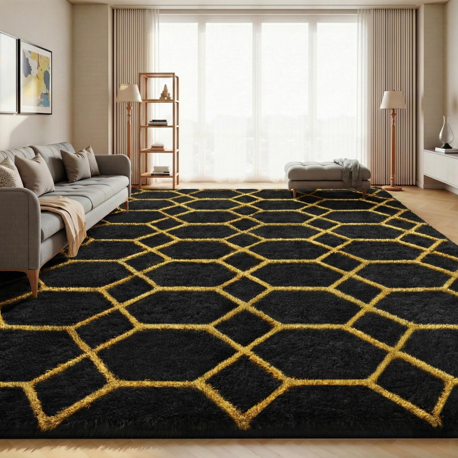 Sour Lemon Rugs Living Room 240x340cm, Area Rugs for Bedroom, Washable Anti Slip Large Shaggy Soft Rug Fluffy Modern Carpets Mat Beside Area Rug for Living Room Kids Room