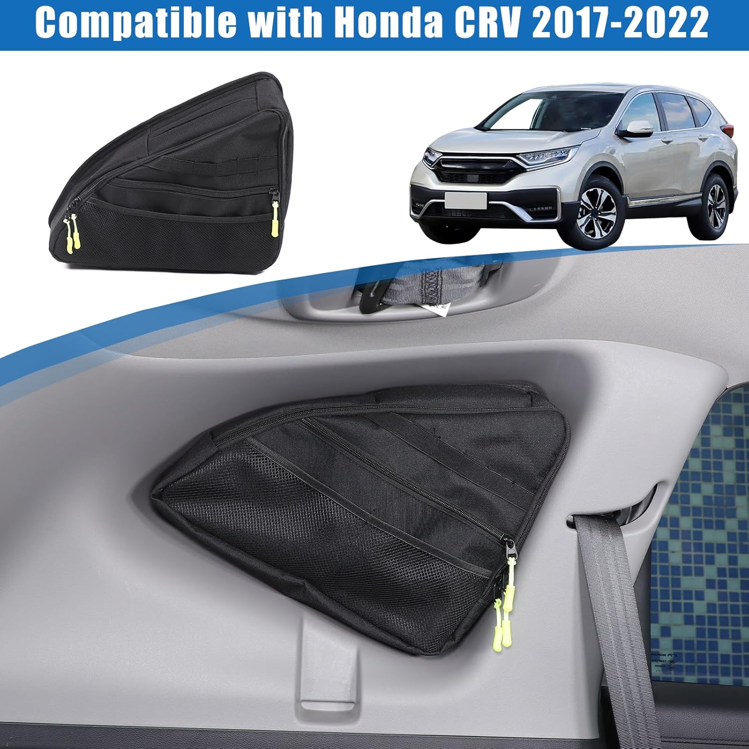 HAPPYHORSE Car trunk window storage bag Compatible with Honda CRV 2017-2022,Oxford cloth rear trunk side window Organizer storage bag expansion accessories (Black (left))