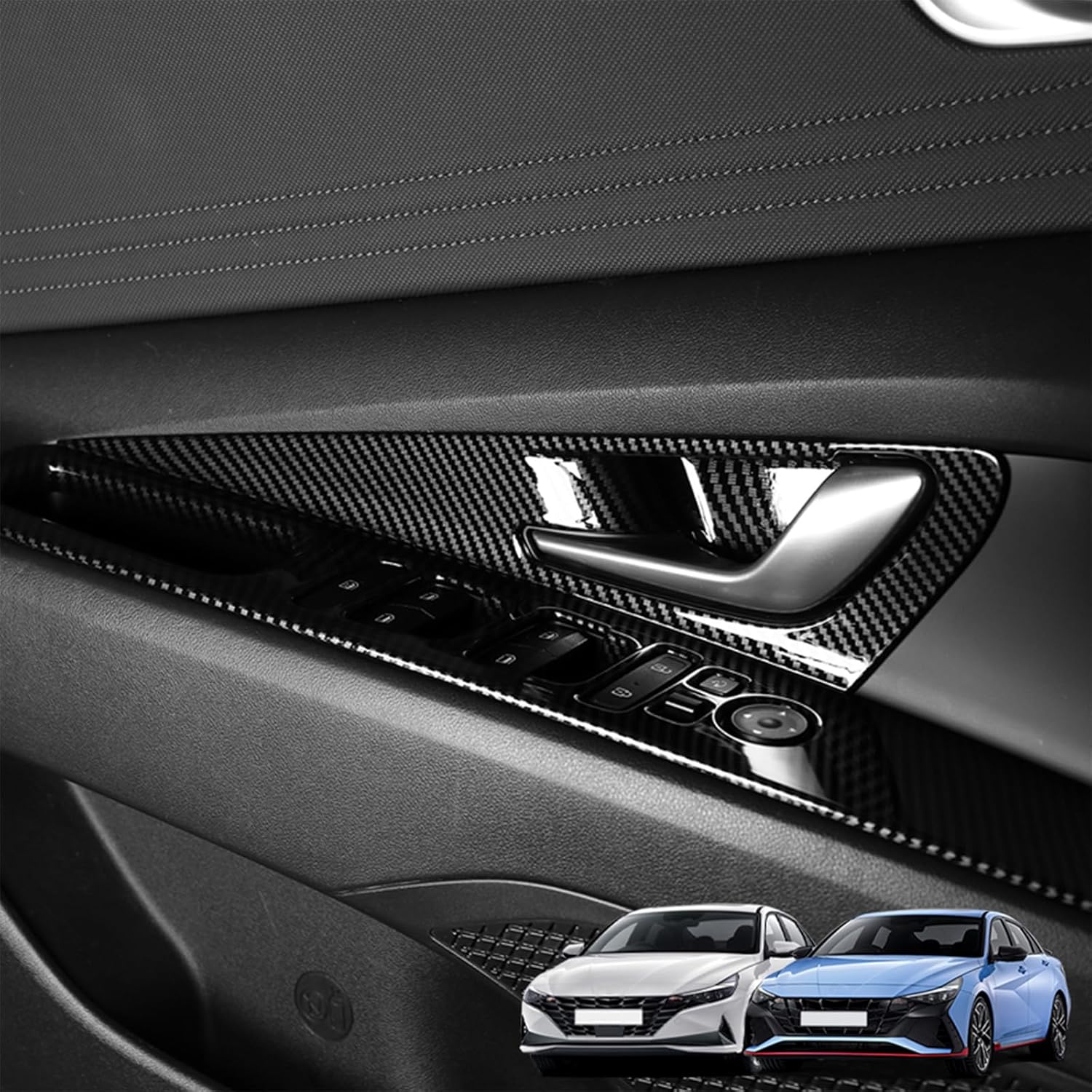 Interior Door Panel Cover Trim Door Cover Inner Door Handle Panel Compatible with Hyundai Elantra N 2022-2025 Elantra N Line 2021-2025 Accessories (Carbon Fiber Pattern)