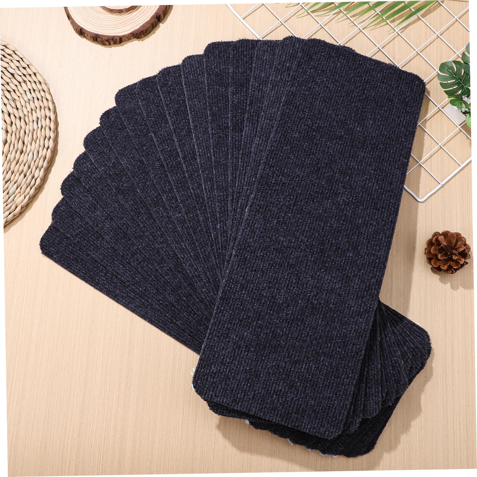 Tapis Adhésif 15 Pièces pour Escaliers en Polyester 55x20cm