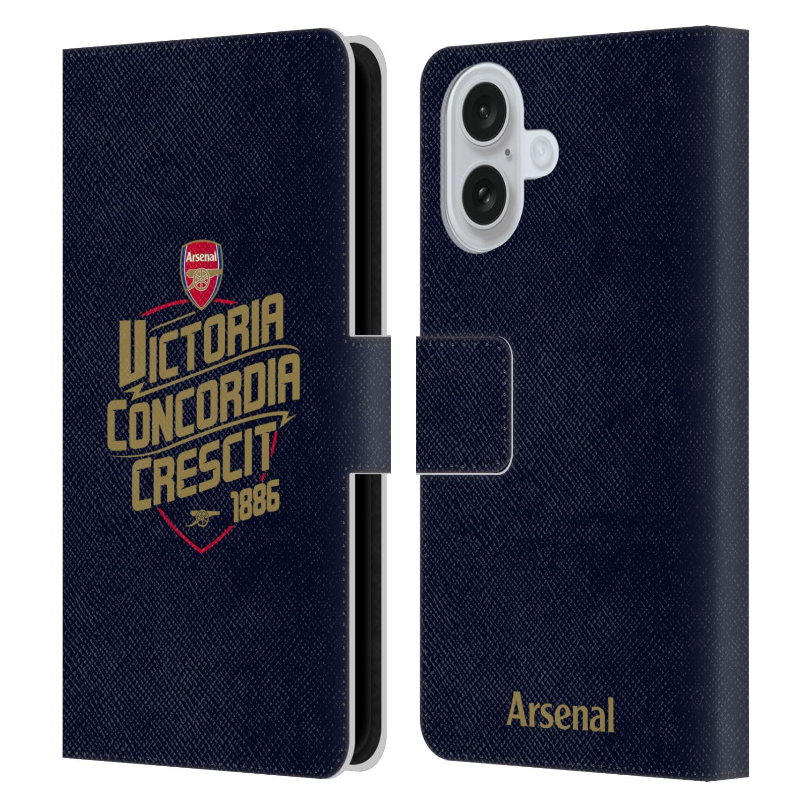 Head Case Designs Officially Licensed Arsenal FC Victoria Concordia Crescit Typography Leather Wallet Case Compatible With Apple iPhone 16