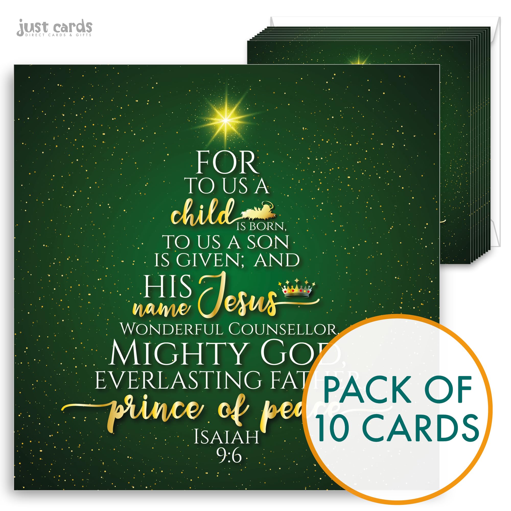 Christian Christmas cards, pack of 10, Unto Us, with Bible verse Isaiah 9:6 inside these religious Christmas cards - Image 3