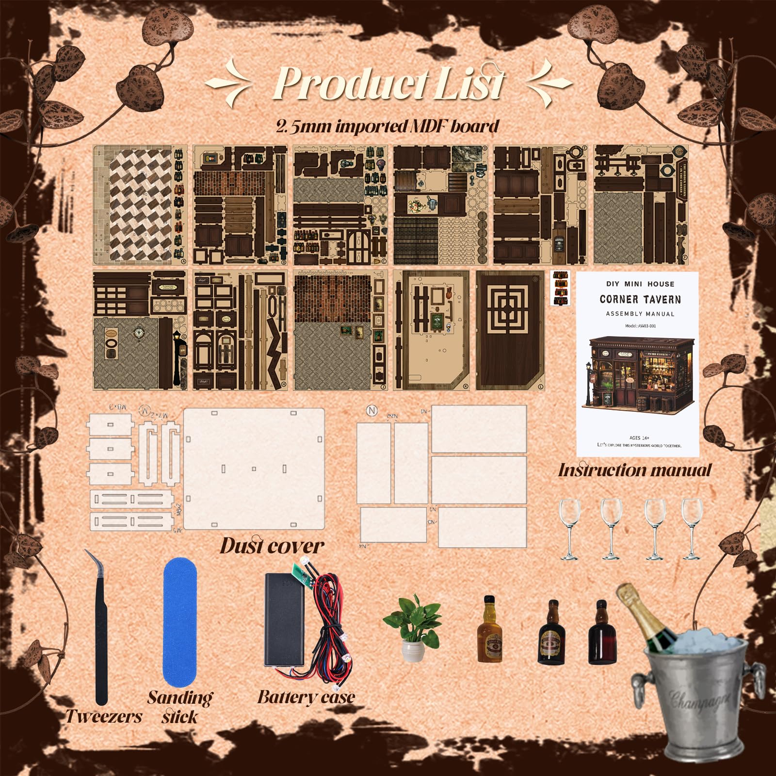 Book Nook Bistro ze światłami, Puzzle 3D DIY miniaturowe drewno